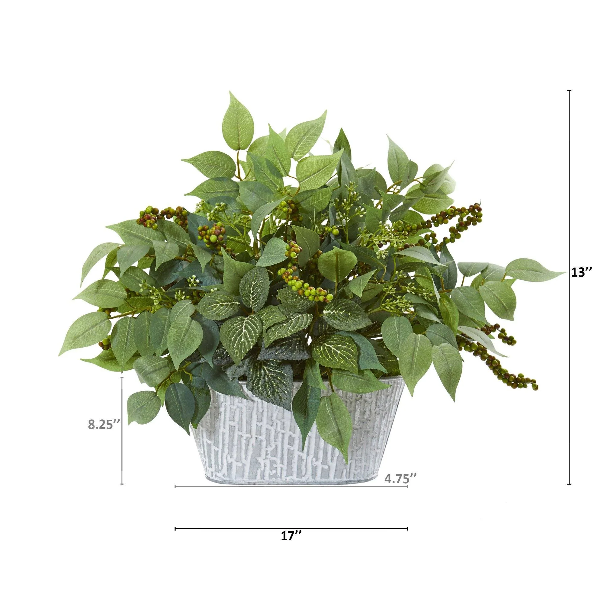 13” Mixed Ficus and Fittonia Artificial Plant in Decorative Planter - Image 2