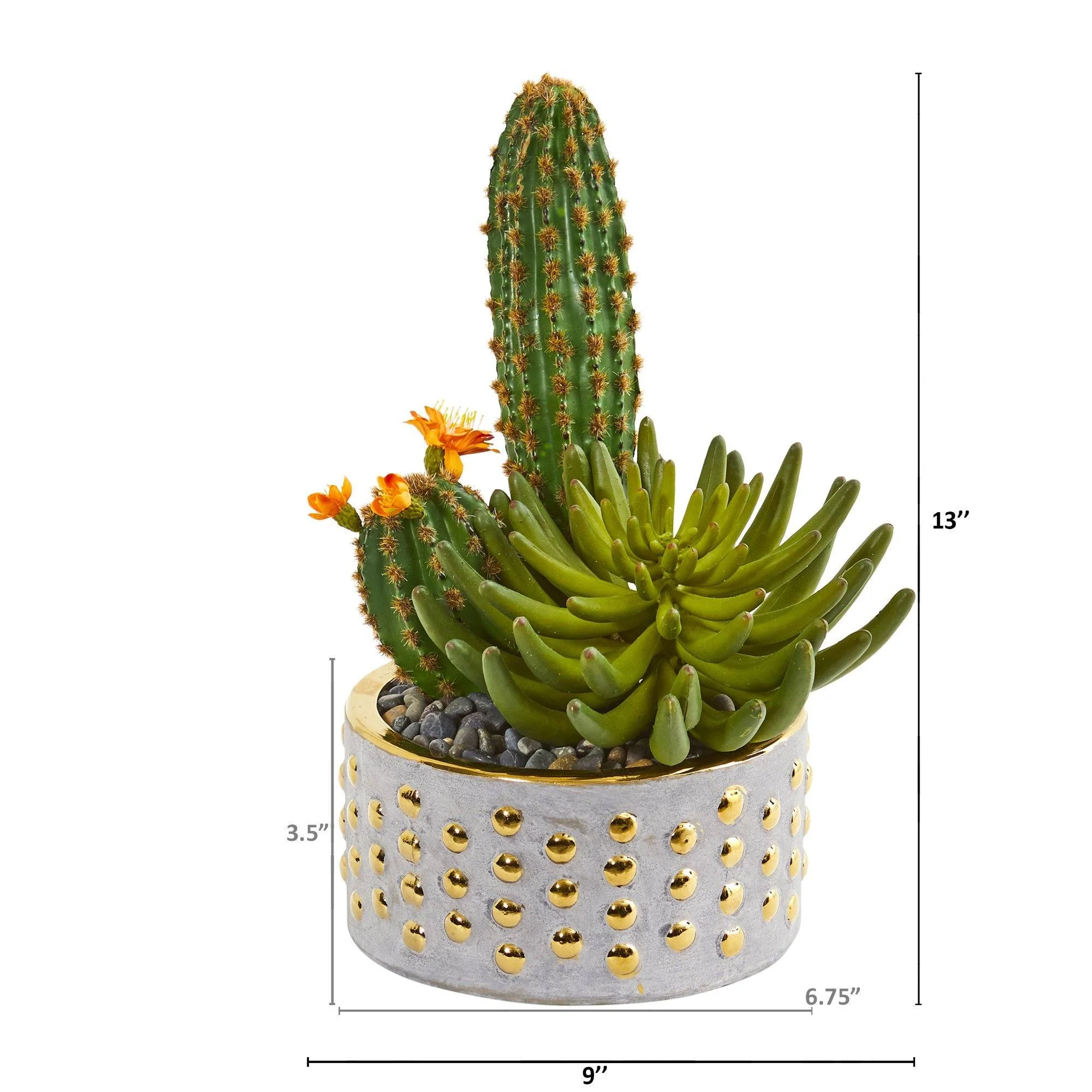 13” Mixed Succulent and Cactus Artificial Plant in Decorative Planter - Image 2