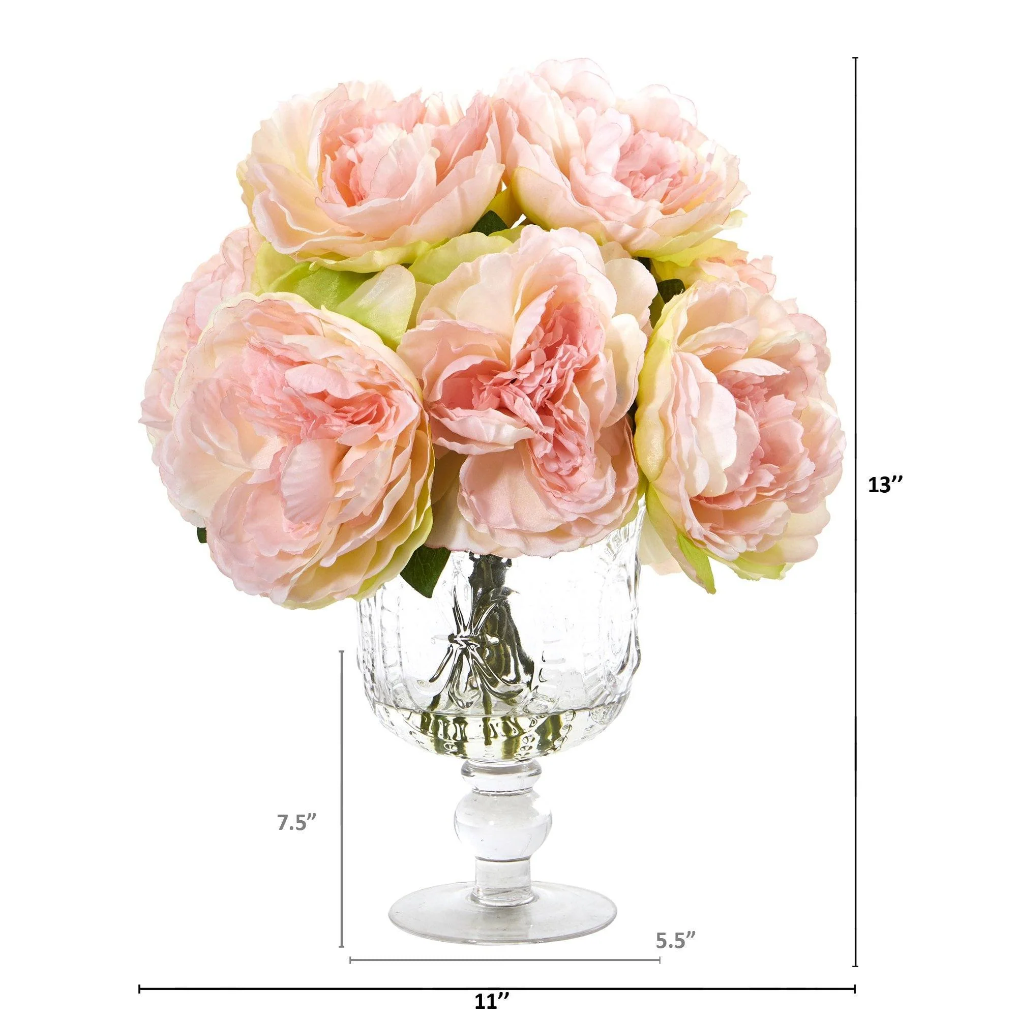 13” Peony Artificial Arrangement in Royal Glass Urn - Image 2