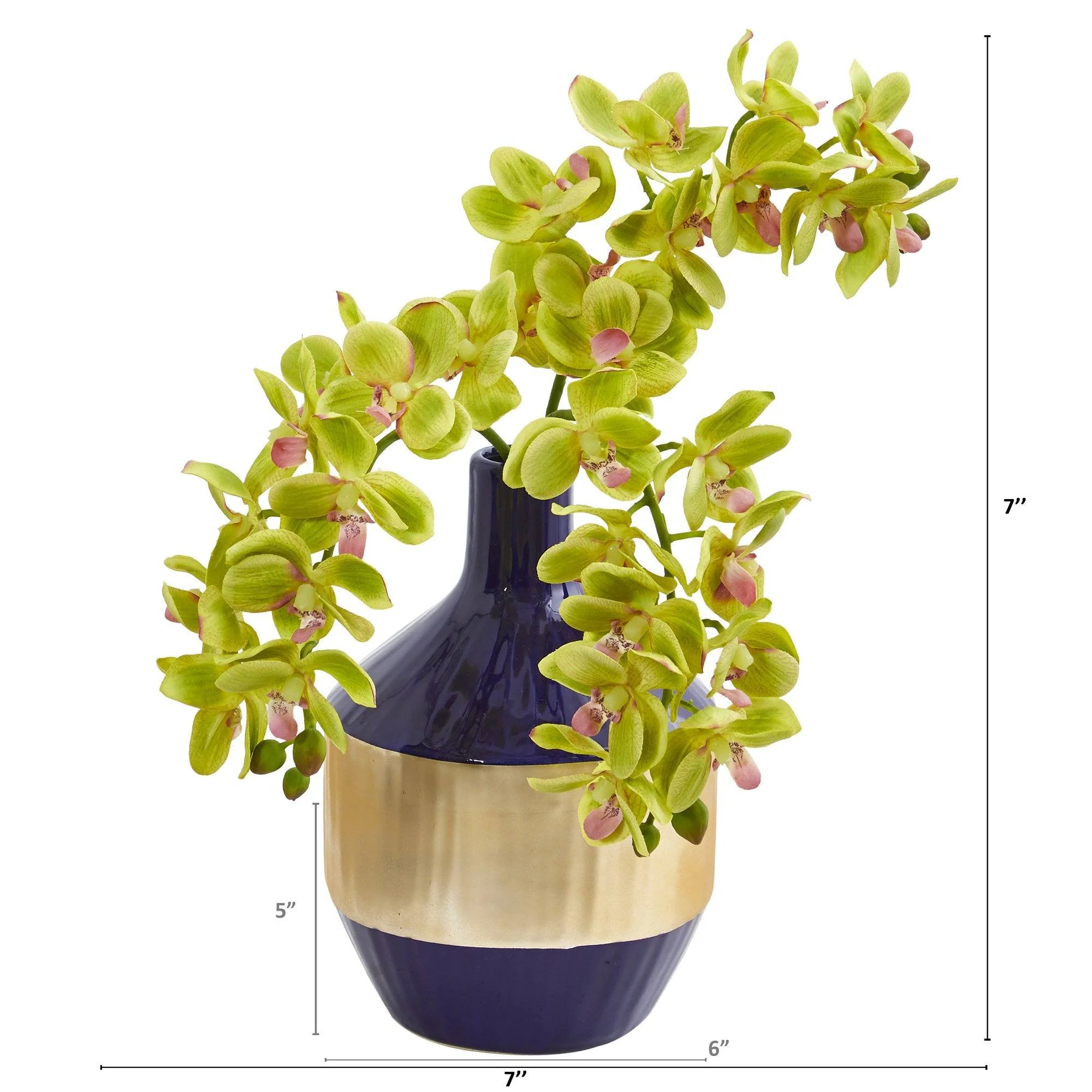 Phalaenopsis Orchid Artificial in Blue and Gold Designer Vase - Image 2