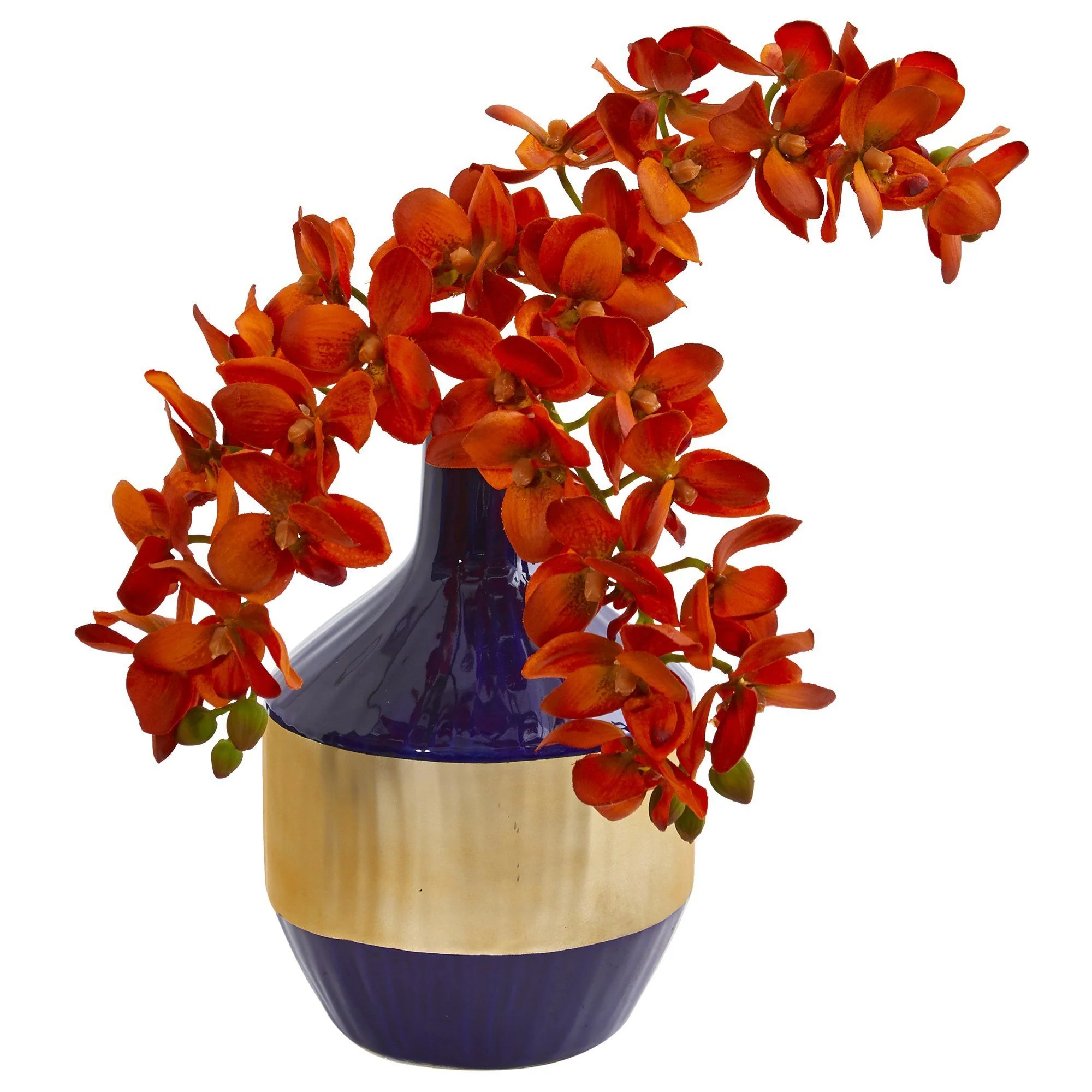 Phalaenopsis Orchid Artificial in Blue and Gold Designer Vase - Image 3