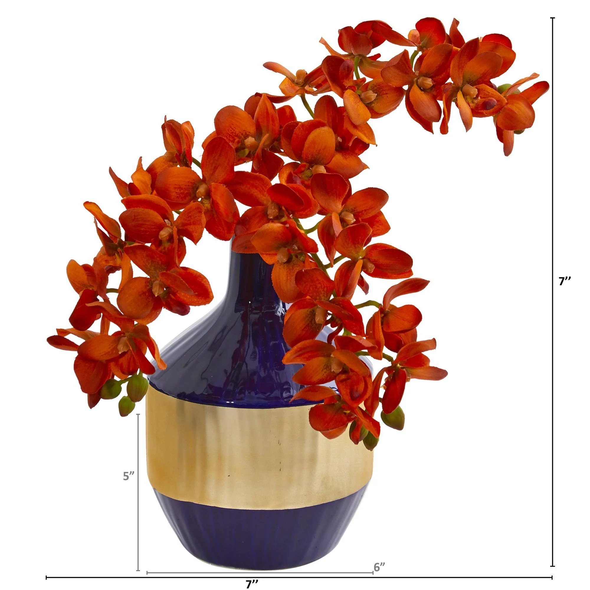 Phalaenopsis Orchid Artificial in Blue and Gold Designer Vase - Image 4