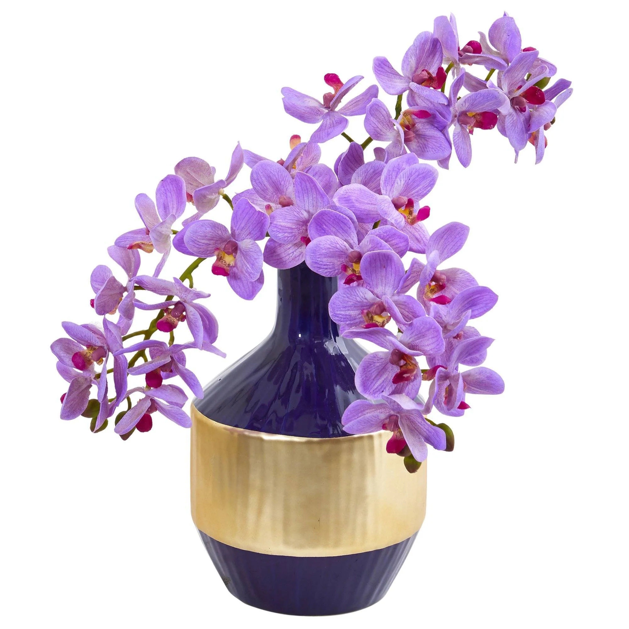 Phalaenopsis Orchid Artificial in Blue and Gold Designer Vase - Image 5