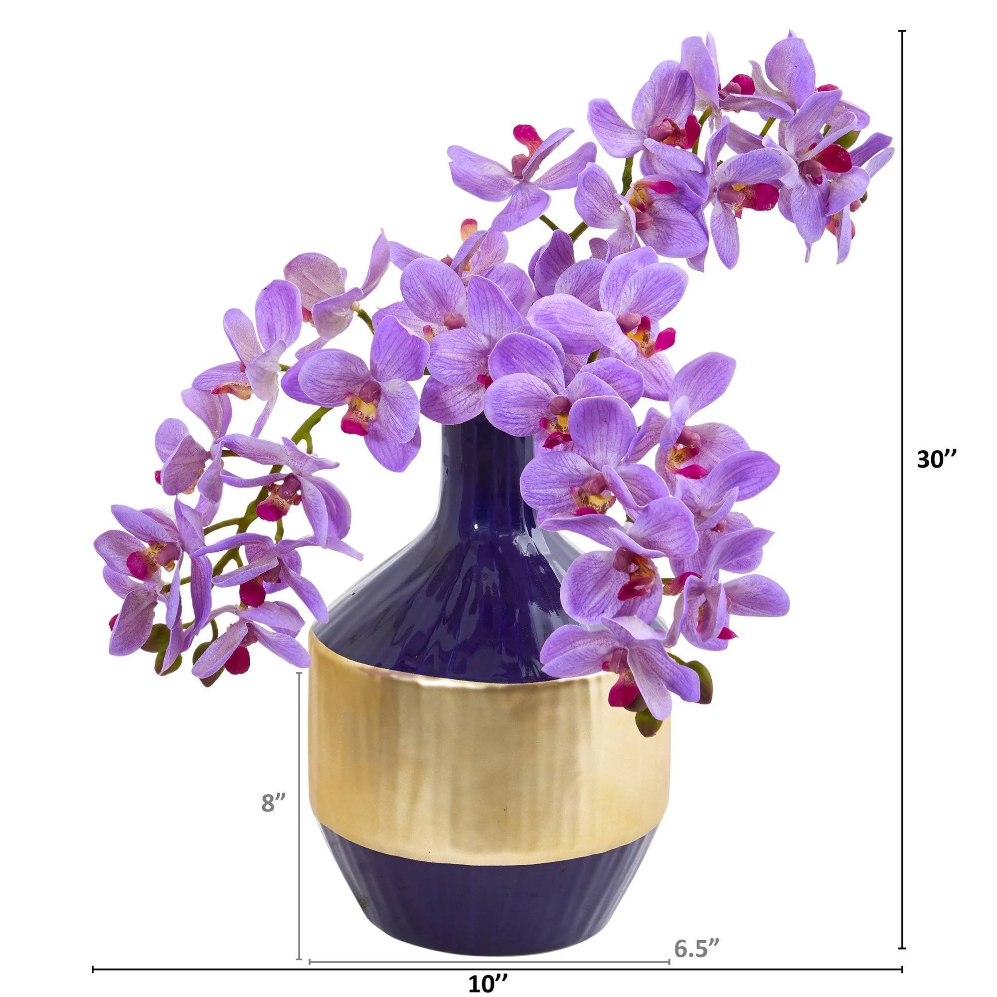 Phalaenopsis Orchid Artificial in Blue and Gold Designer Vase - Image 6