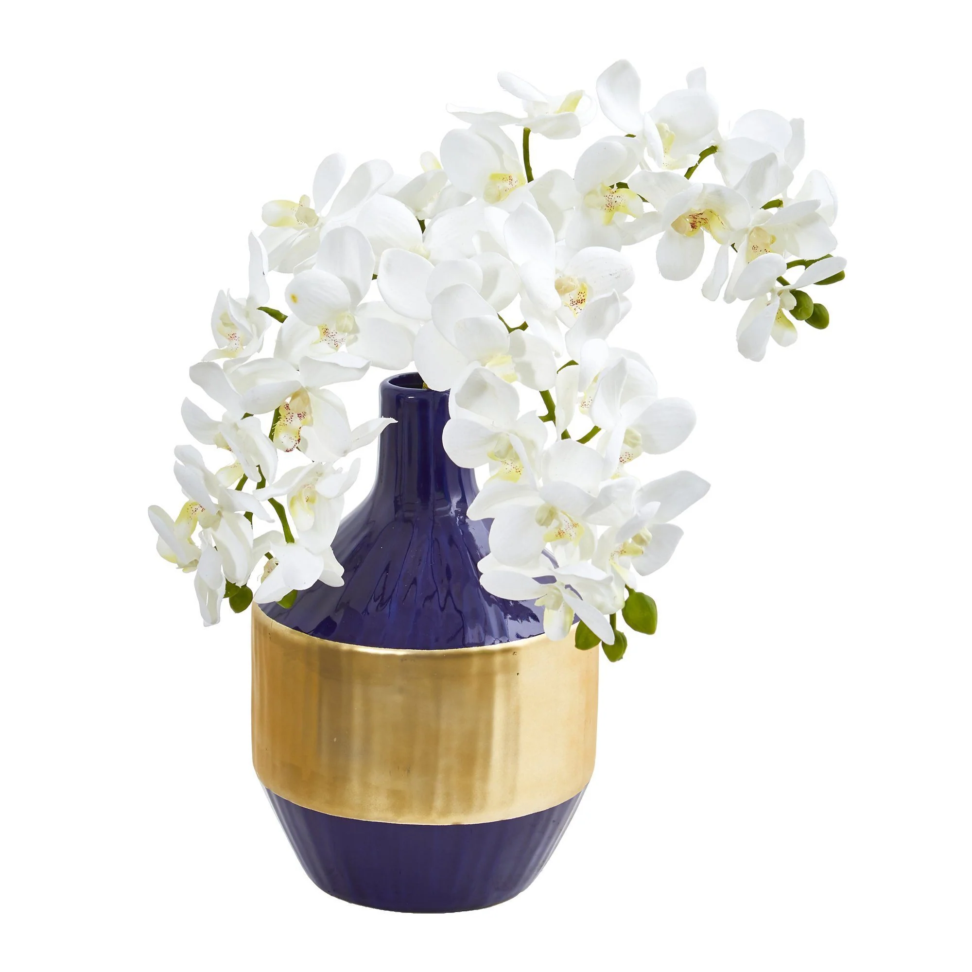 Phalaenopsis Orchid Artificial in Blue and Gold Designer Vase - Image 7