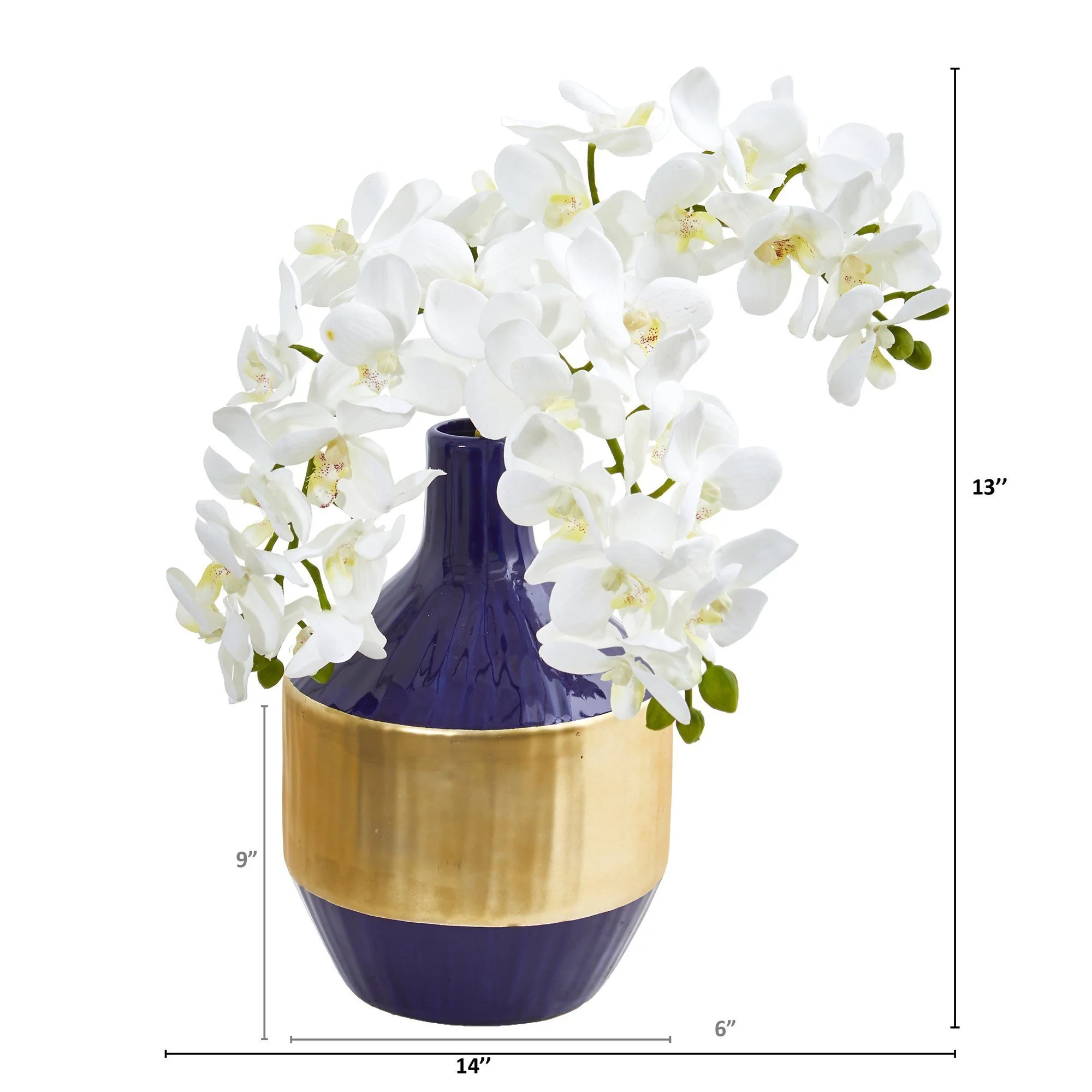 Phalaenopsis Orchid Artificial in Blue and Gold Designer Vase - Image 8