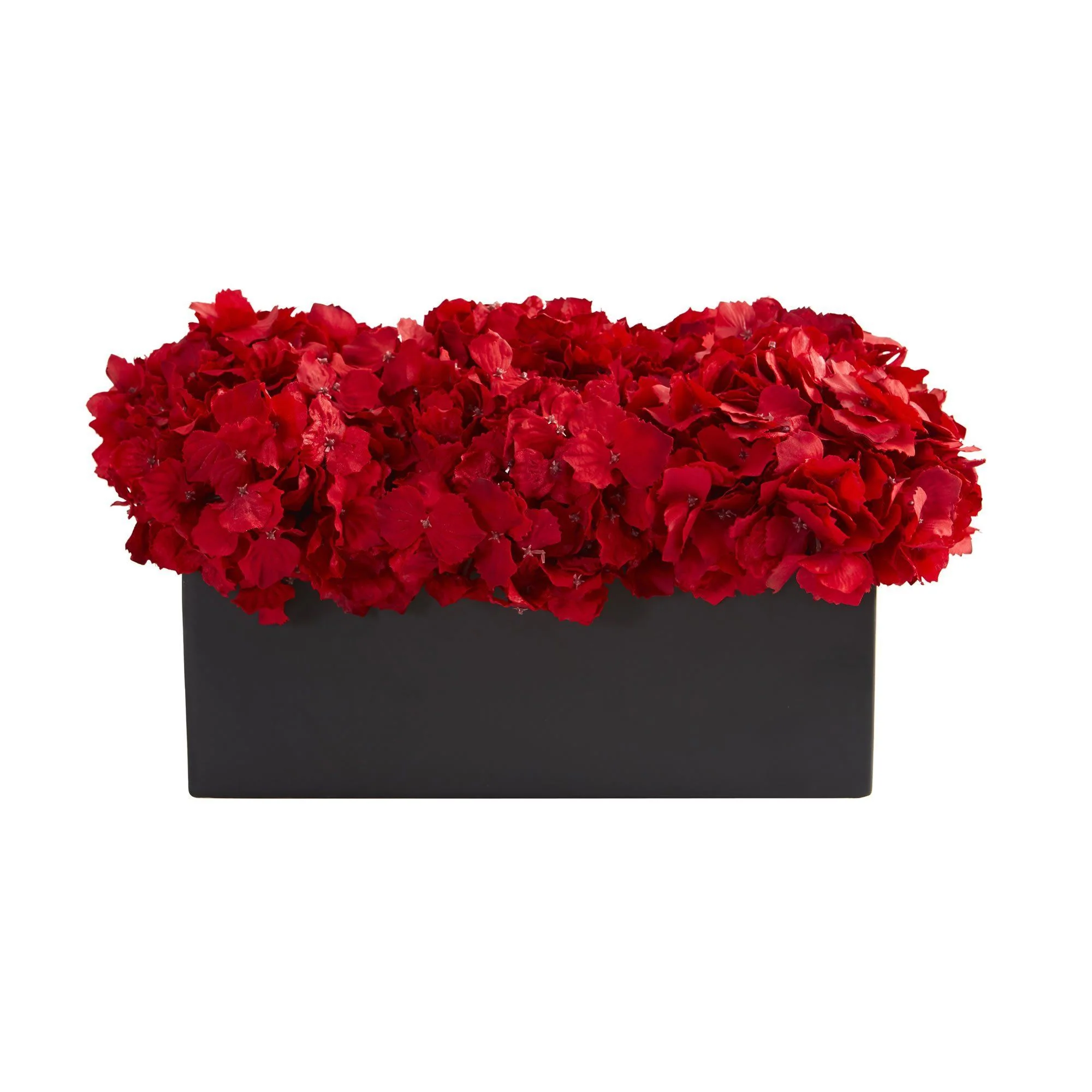 Red Hydrangea Artificial Arrangement in Ceramic Vase - Image 2