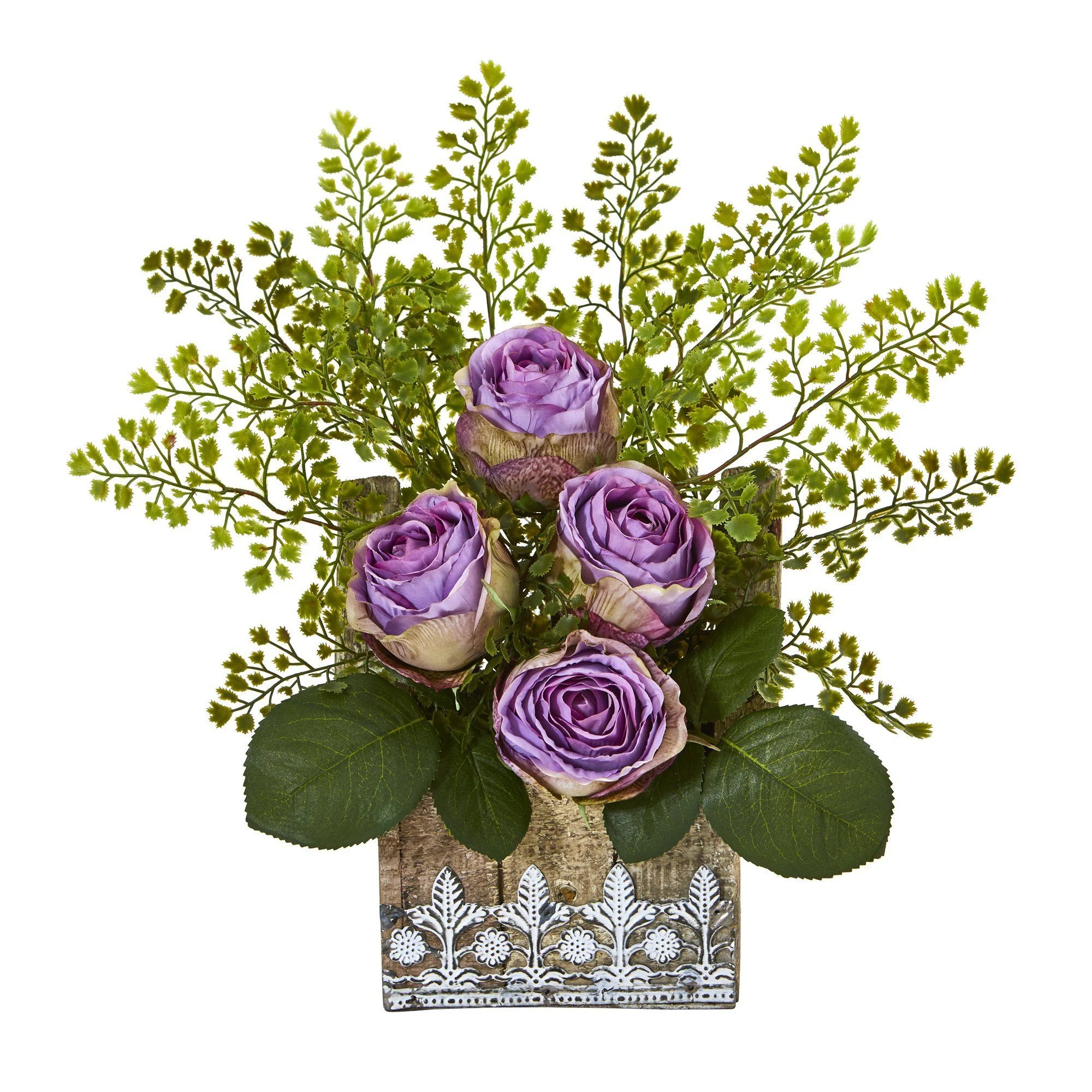 13” Rose and Maiden Hair Arrangement in Hanging Planter - Image 10