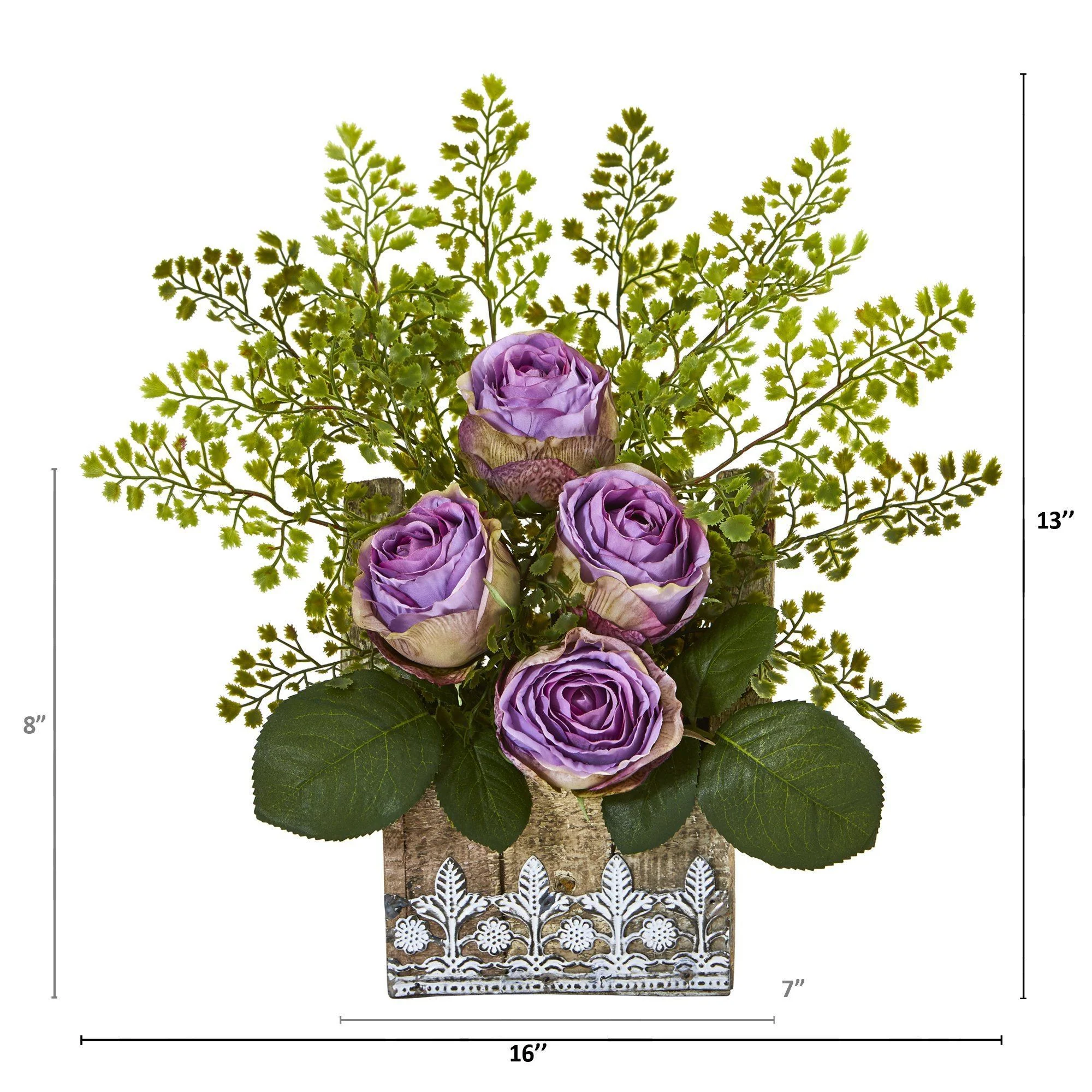 13” Rose and Maiden Hair Arrangement in Hanging Planter - Image 11