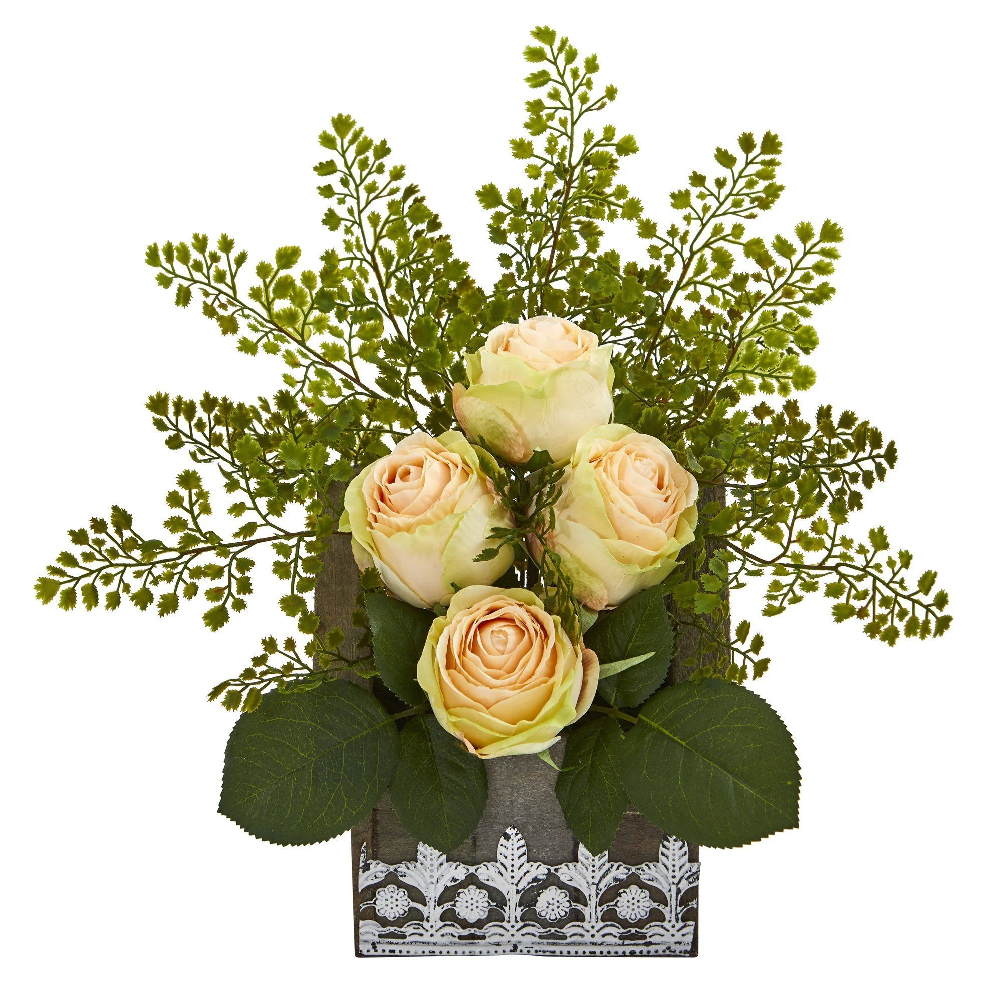 13” Rose and Maiden Hair Arrangement in Hanging Planter - Image 12