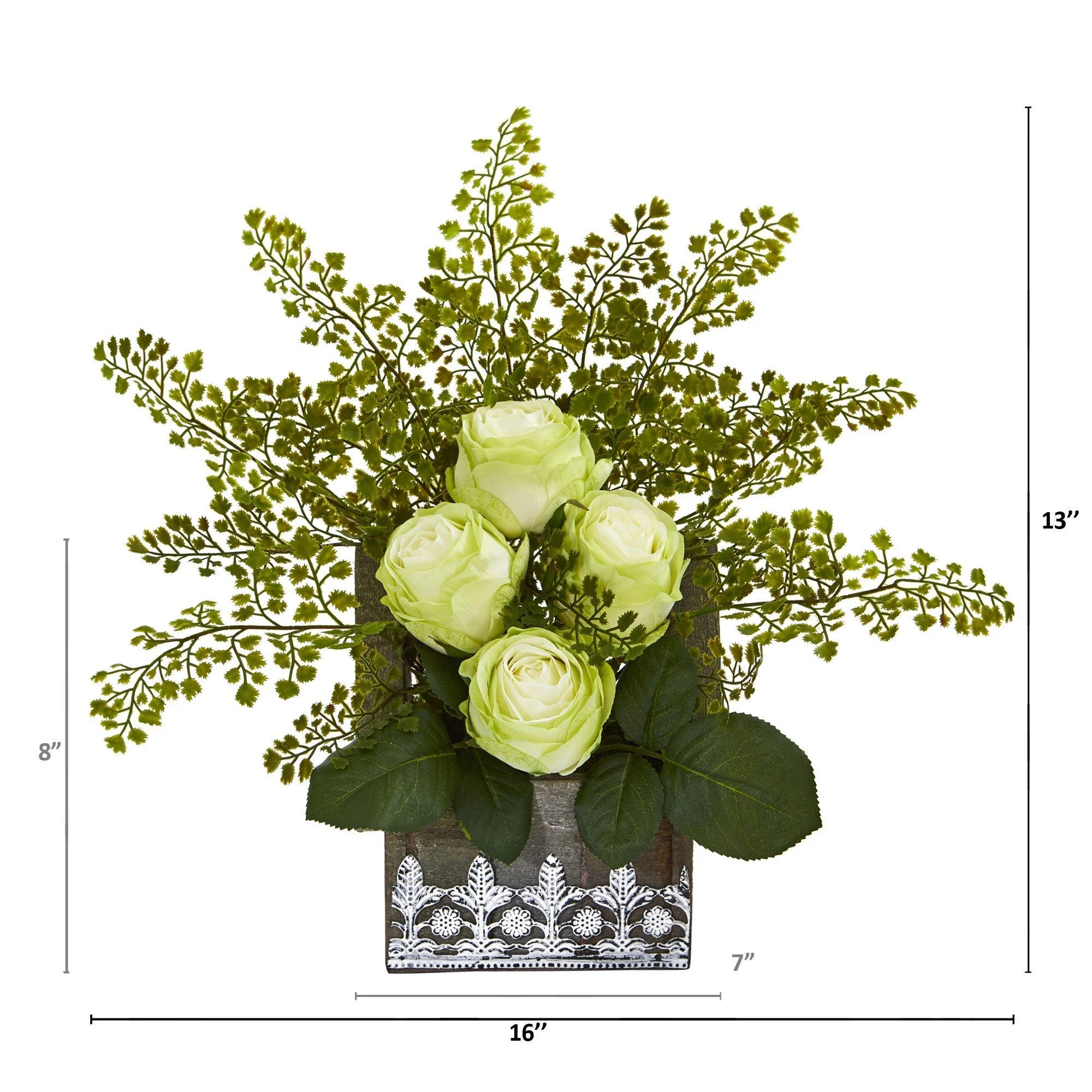 13” Rose and Maiden Hair Arrangement in Hanging Planter - Image 5