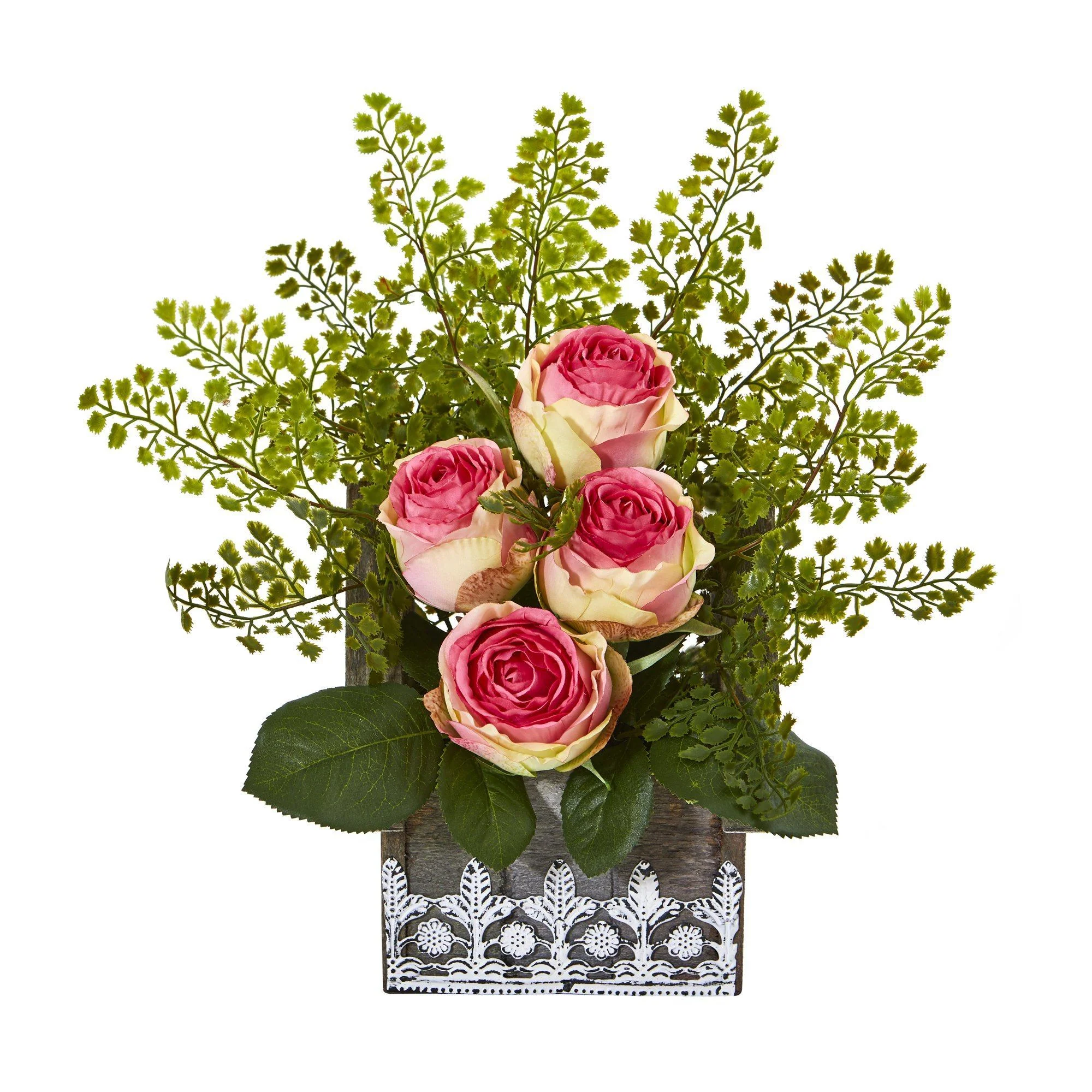 13” Rose and Maiden Hair Arrangement in Hanging Planter - Image 6