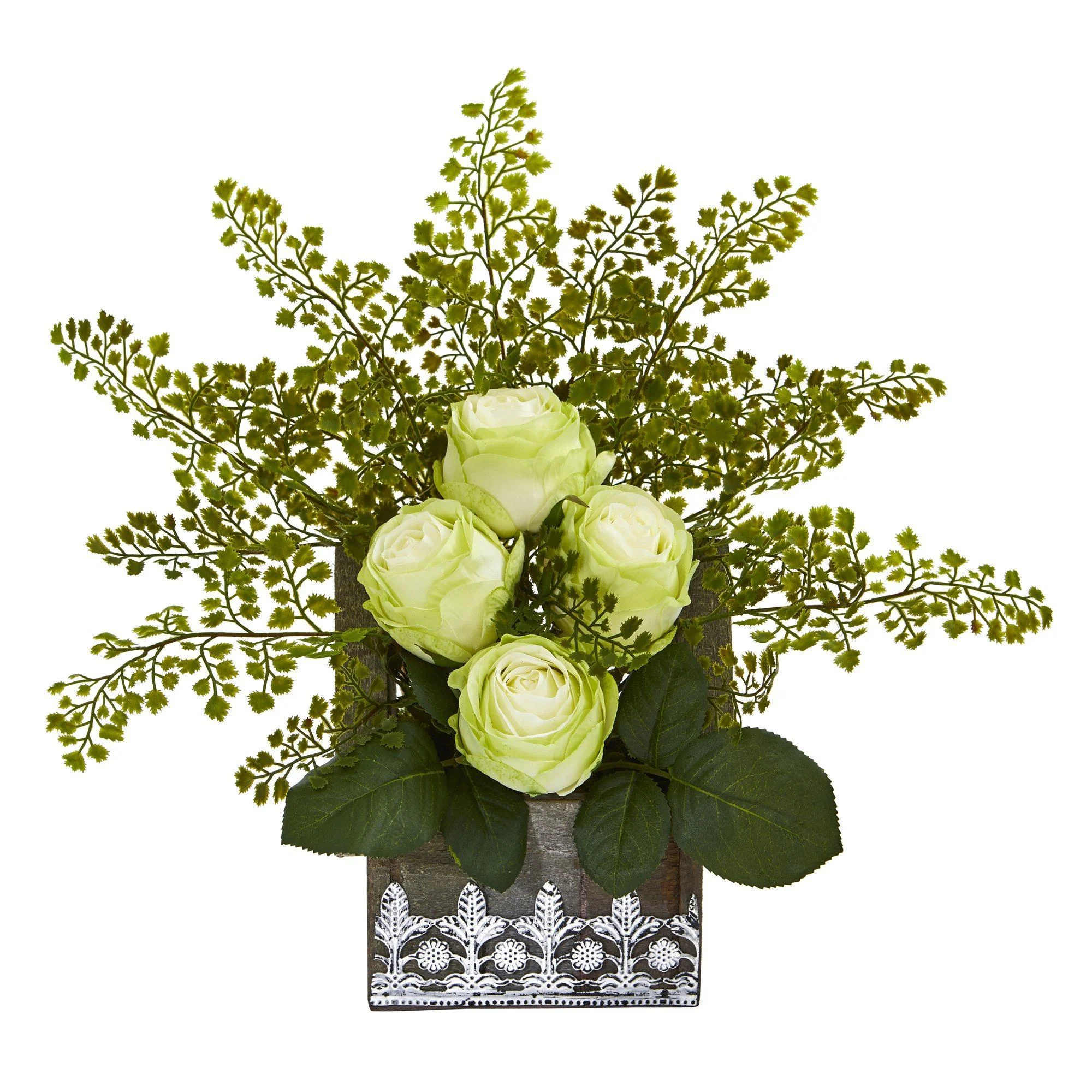13” Rose and Maiden Hair Arrangement in Hanging Planter - Image 7