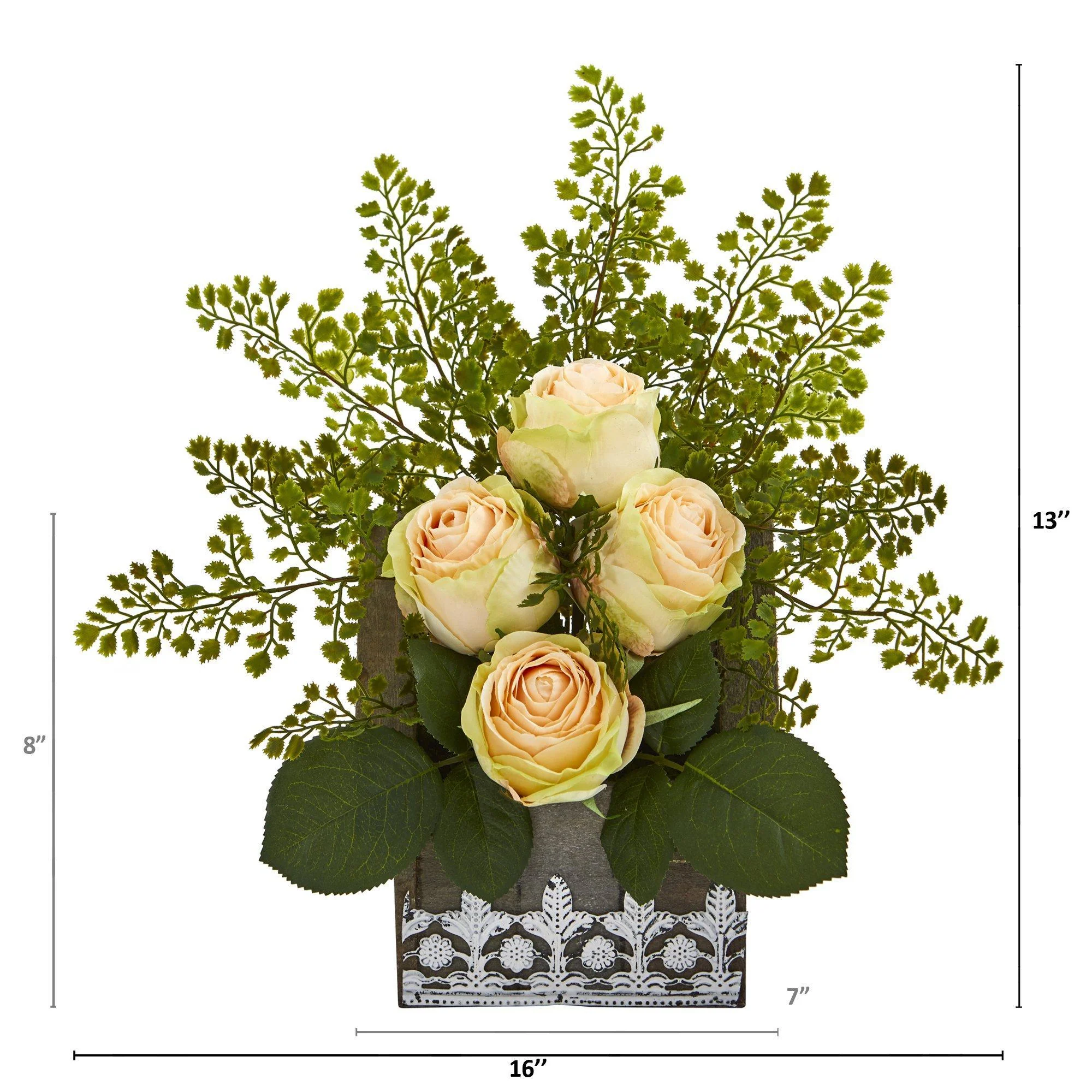 13” Rose and Maiden Hair Arrangement in Hanging Planter - Image 9