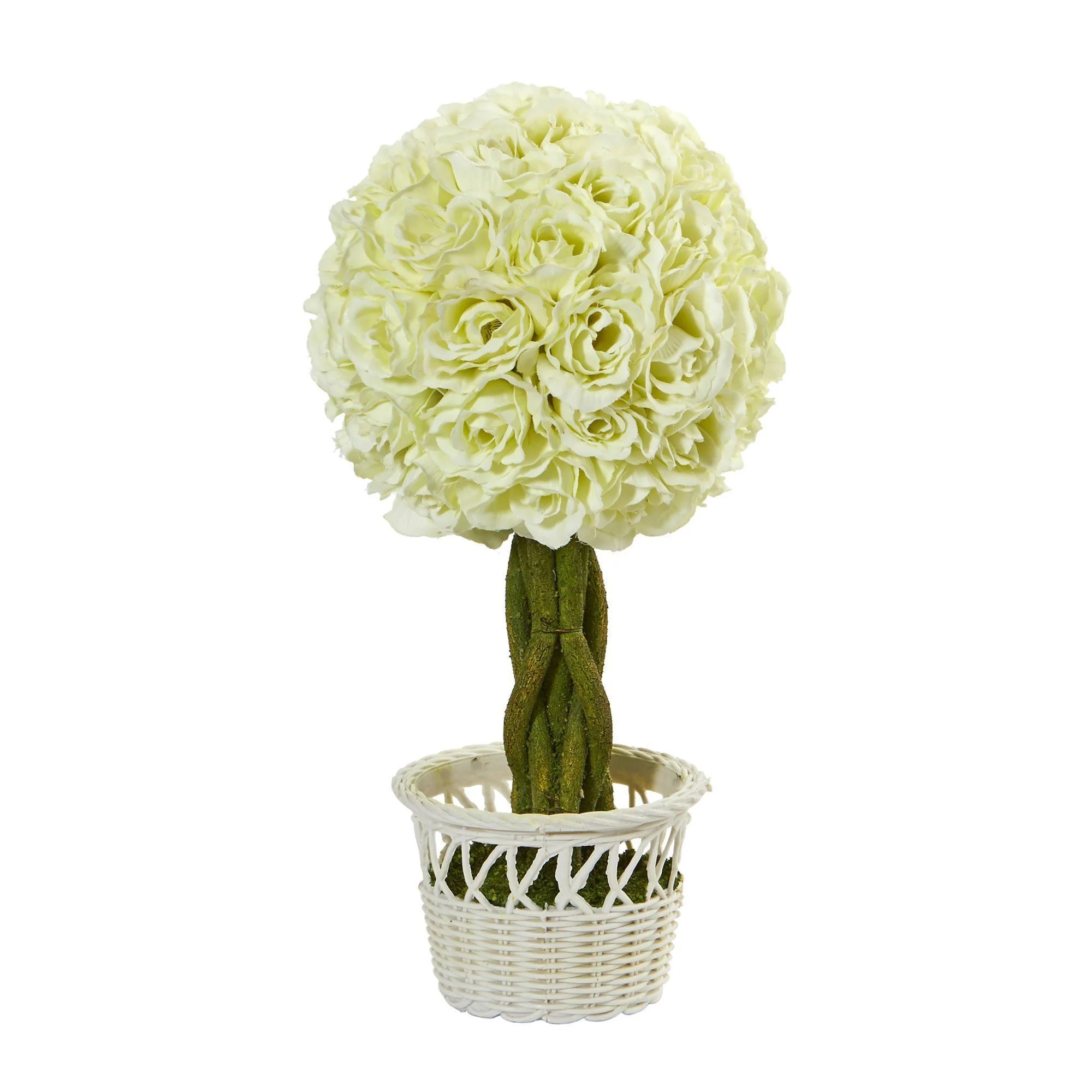 13” Rose Topiary in White Pot Artificial Plant (Set of 2) - Image 2