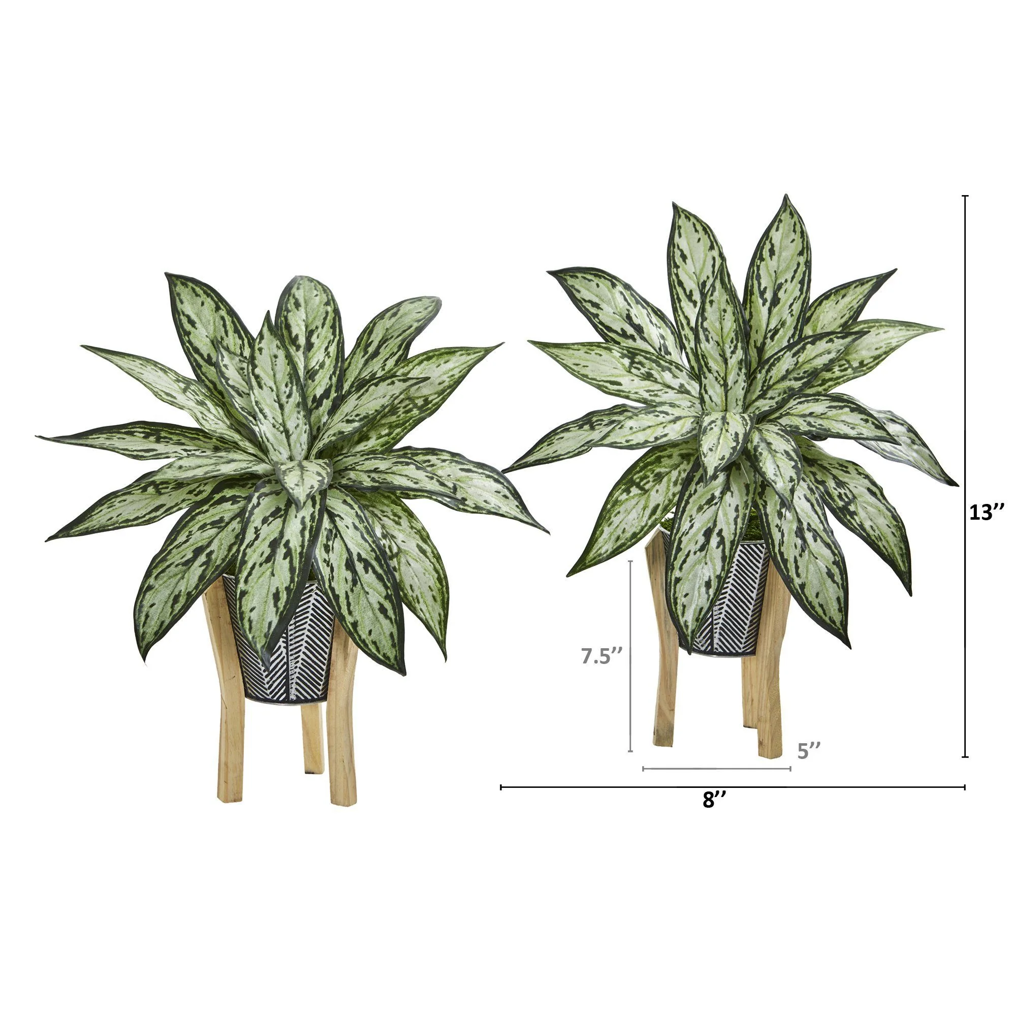 13” Silver Queen Artificial Plant in Tin Planter with Legs (Set of 2) - Image 2