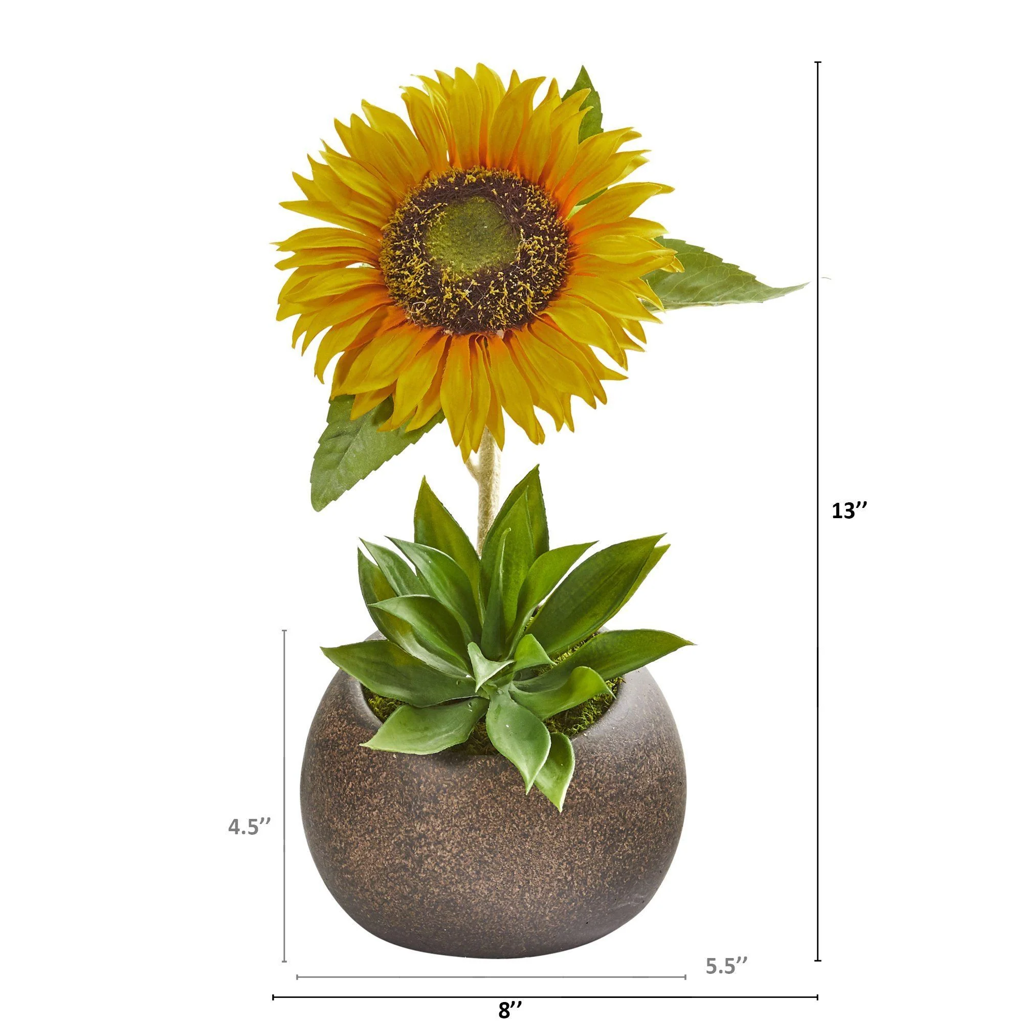 13” Sunflower and Agave Artificial Arrangement in Stone Vase - Image 2