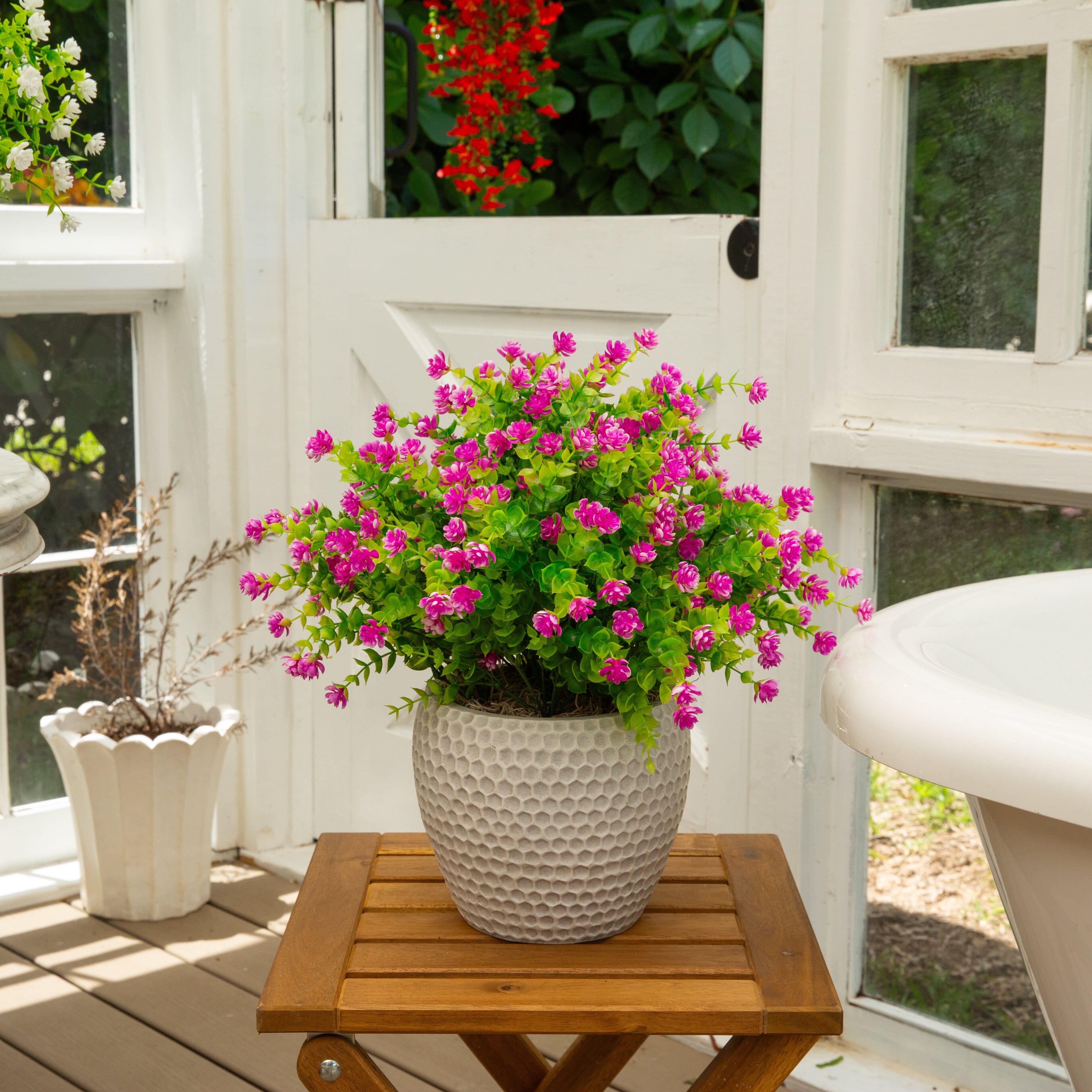 13" UV Resistant Artificial Flowering Mini Rose Bush (Indoor/Outdoor) - Set of 12 - Image 18
