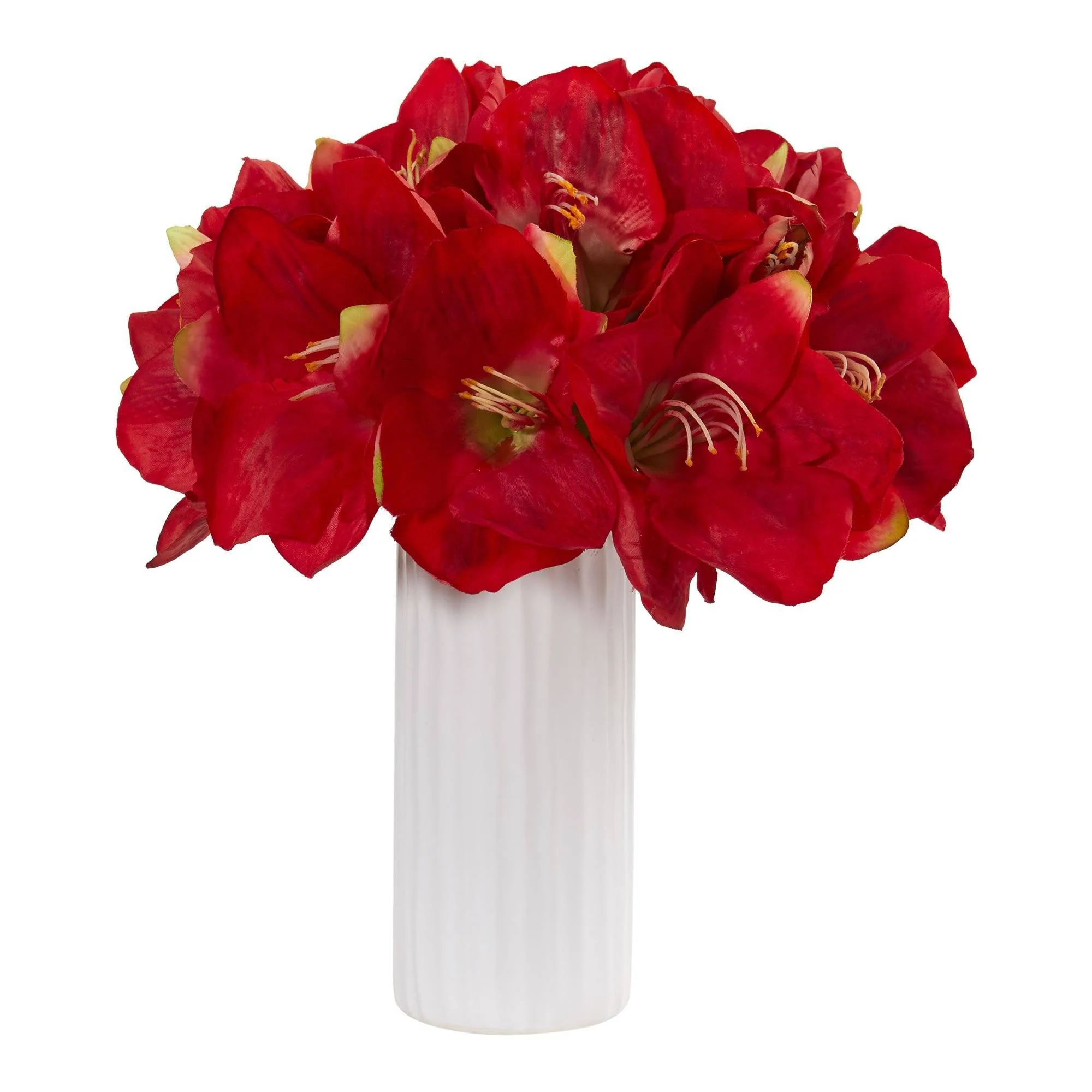 Amaryllis Artificial Arrangement in White Vase - Image 2