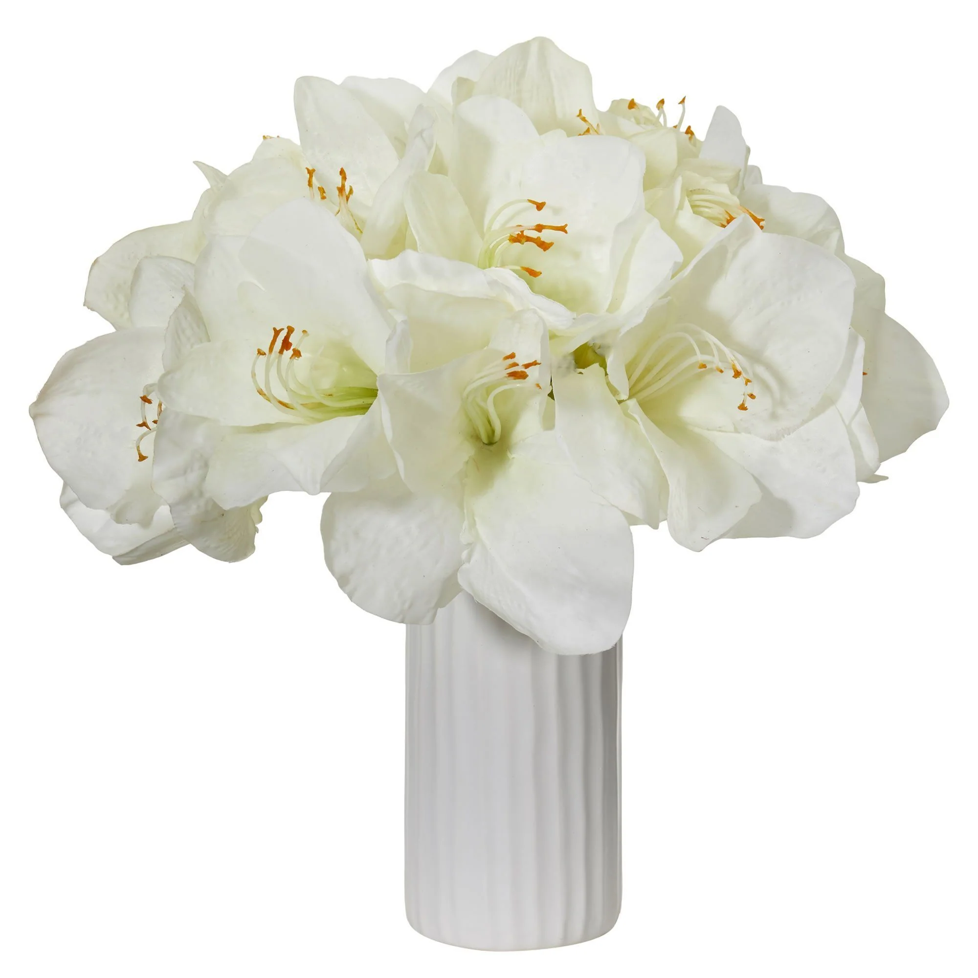Amaryllis Artificial Arrangement in White Vase - Image 3