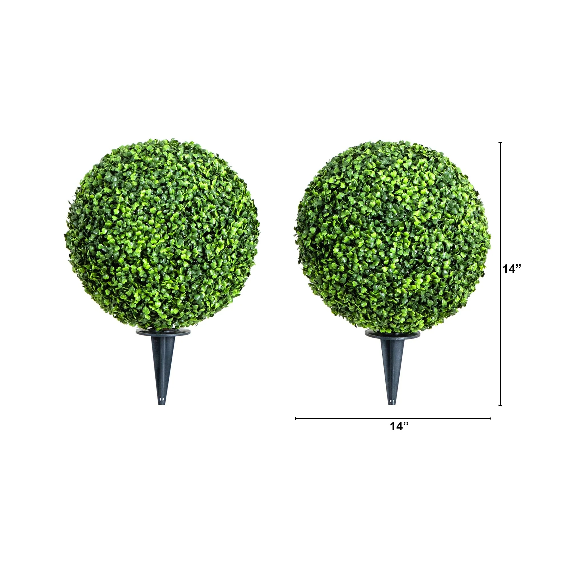 14” Artificial Boxwood Ball Topiary with Integrated Ground Stake UV Resistant - Set of 2 - Image 7