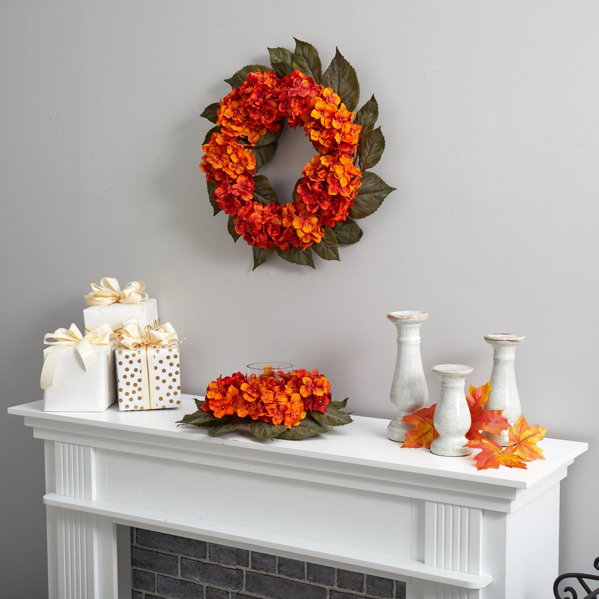 14” Autumn Hydrangea Artificial Candelabrum Arrangement - Image 5