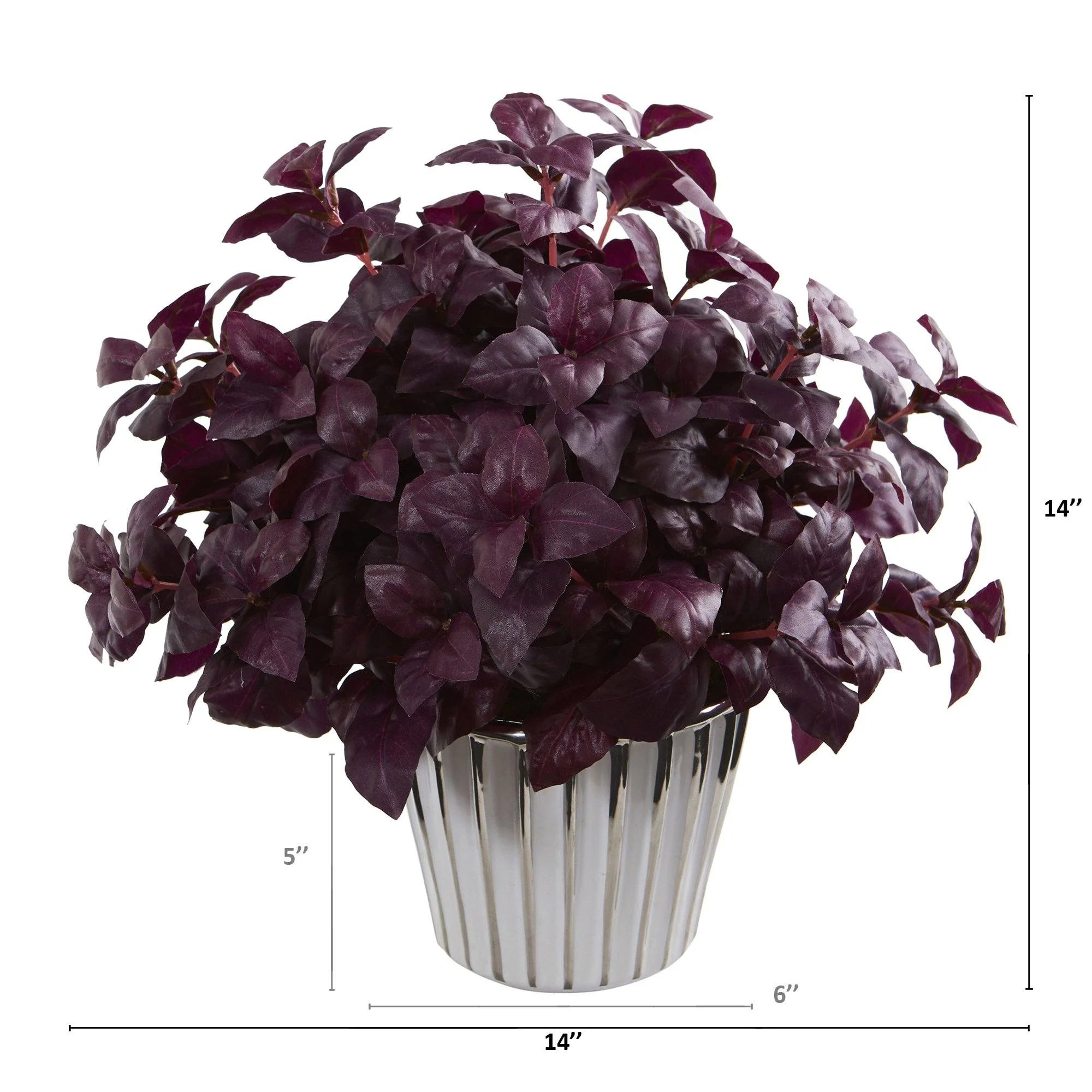 14” Basil Artificial Plant in White Planter with Silver Trimming - Image 2