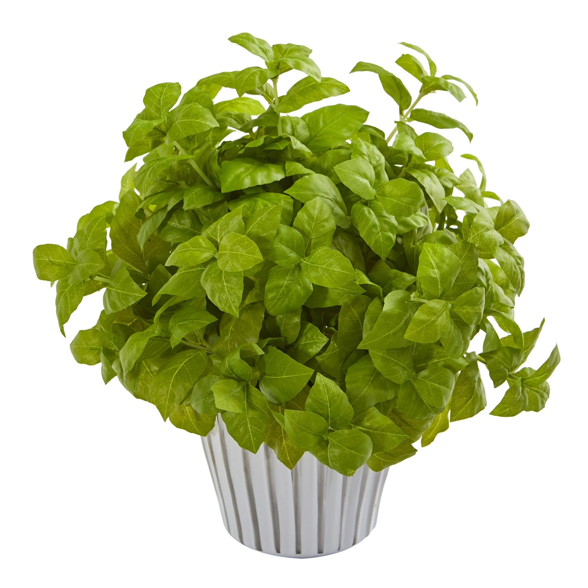 14” Basil Artificial Plant in White Planter with Silver Trimming - Image 3