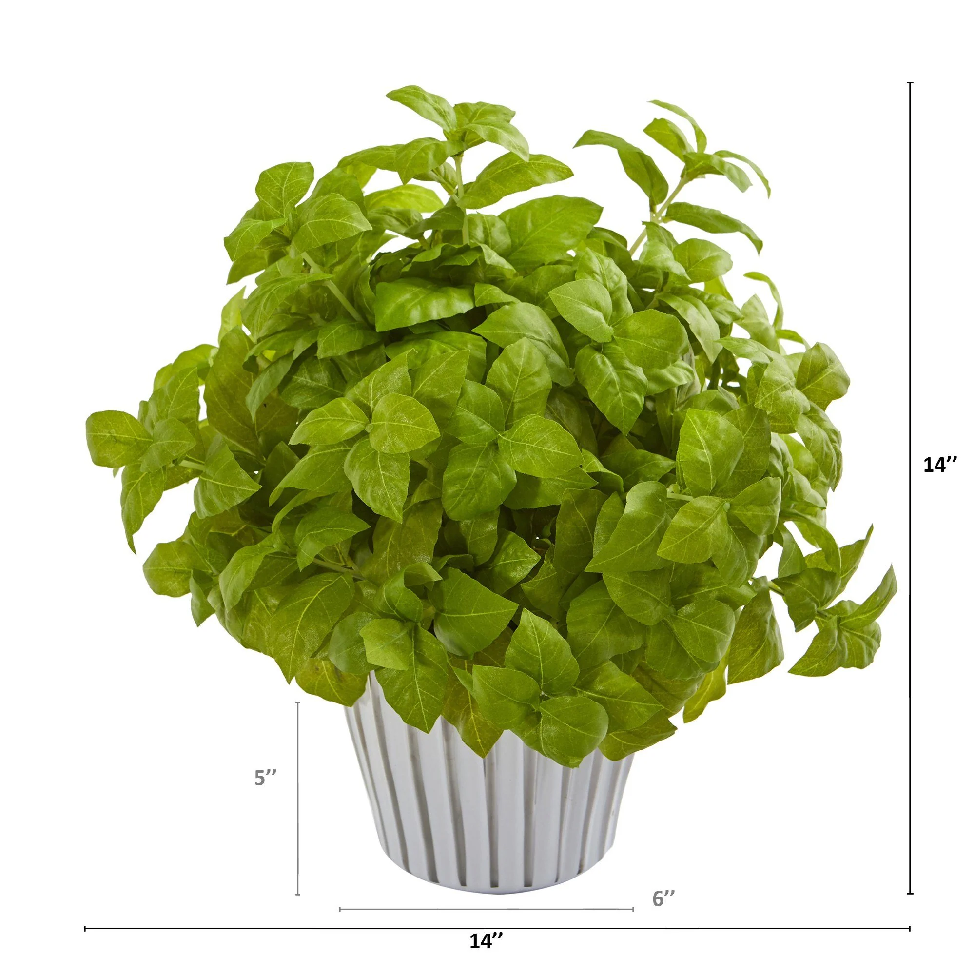 14” Basil Artificial Plant in White Planter with Silver Trimming - Image 4