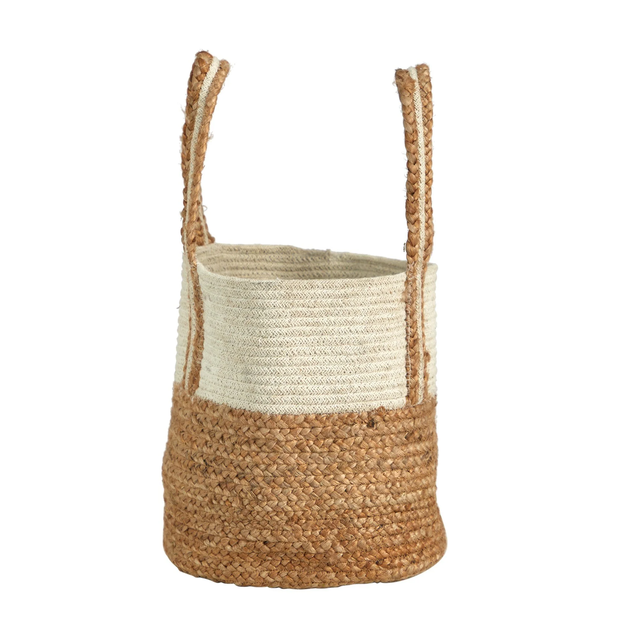 14” Boho Chic Basket Natural Cotton and Jute with Handles - Image 4