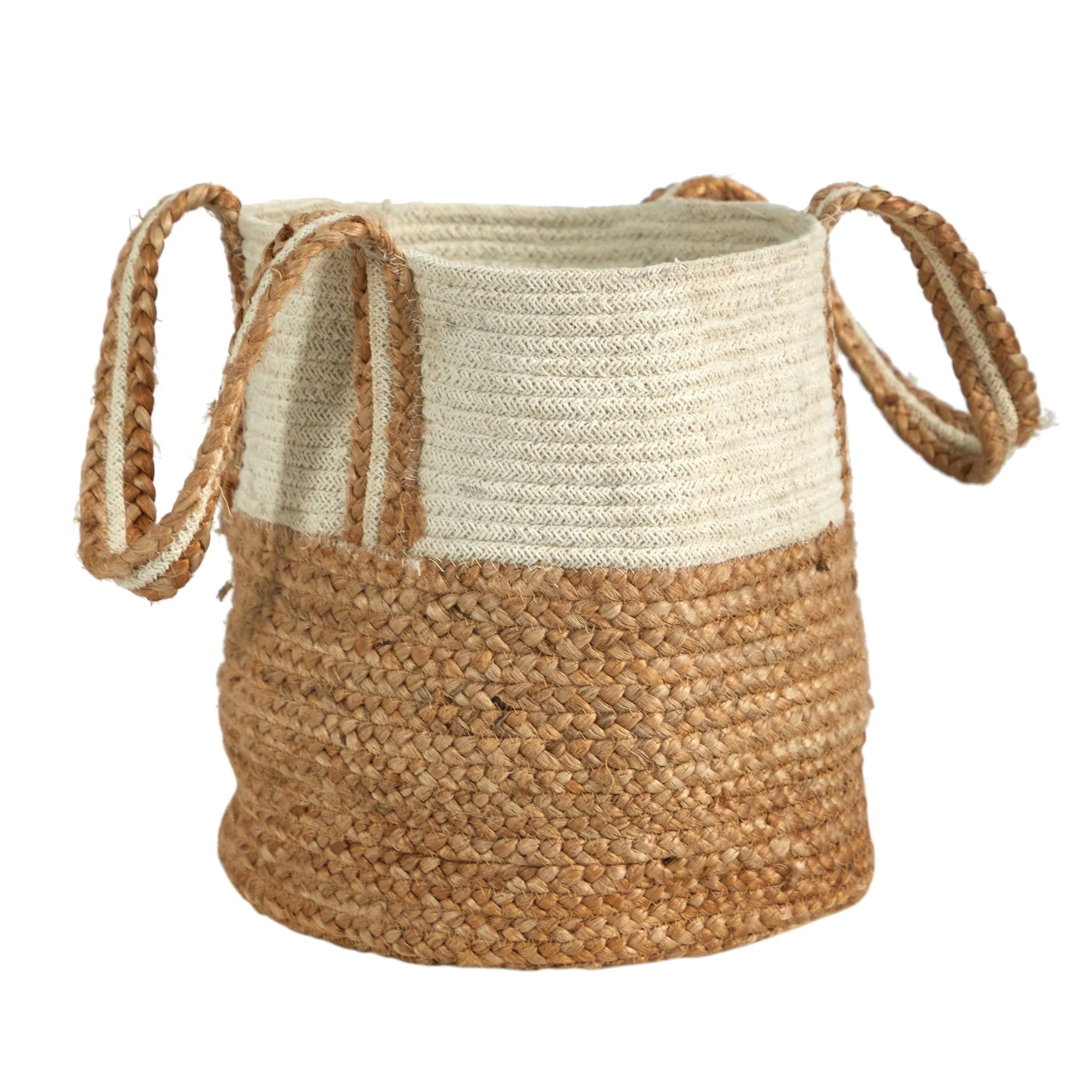 14” Boho Chic Basket Natural Cotton and Jute with Handles - Image 5