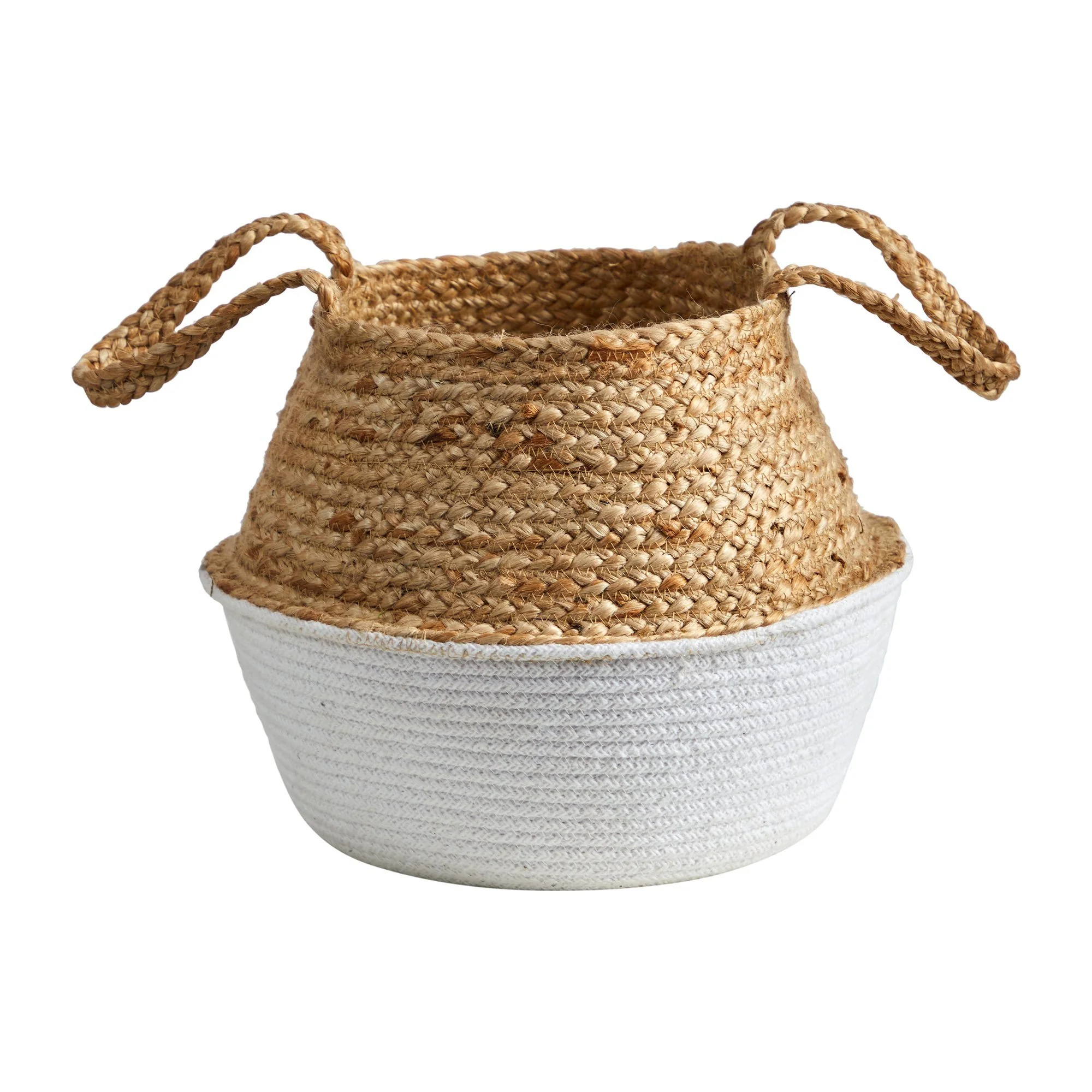 14” Boho Chic Handmade Cotton & Jute White Woven Planter - Image 3
