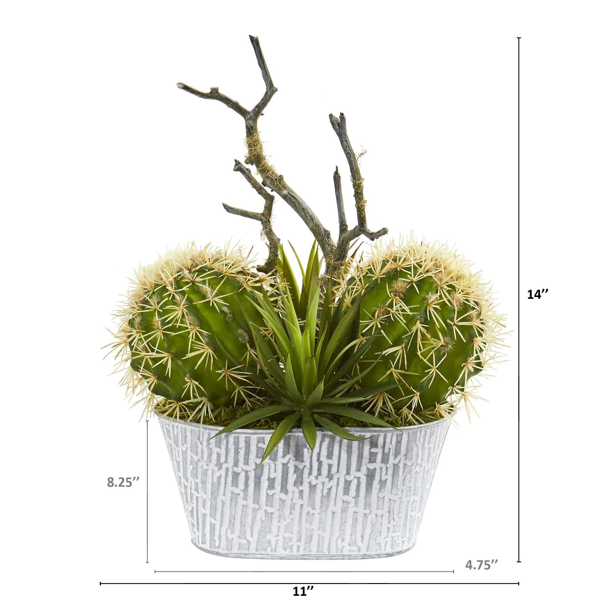 14” Cactus and Agave Succulent Artificial Plant in White Tin Planter - Image 2