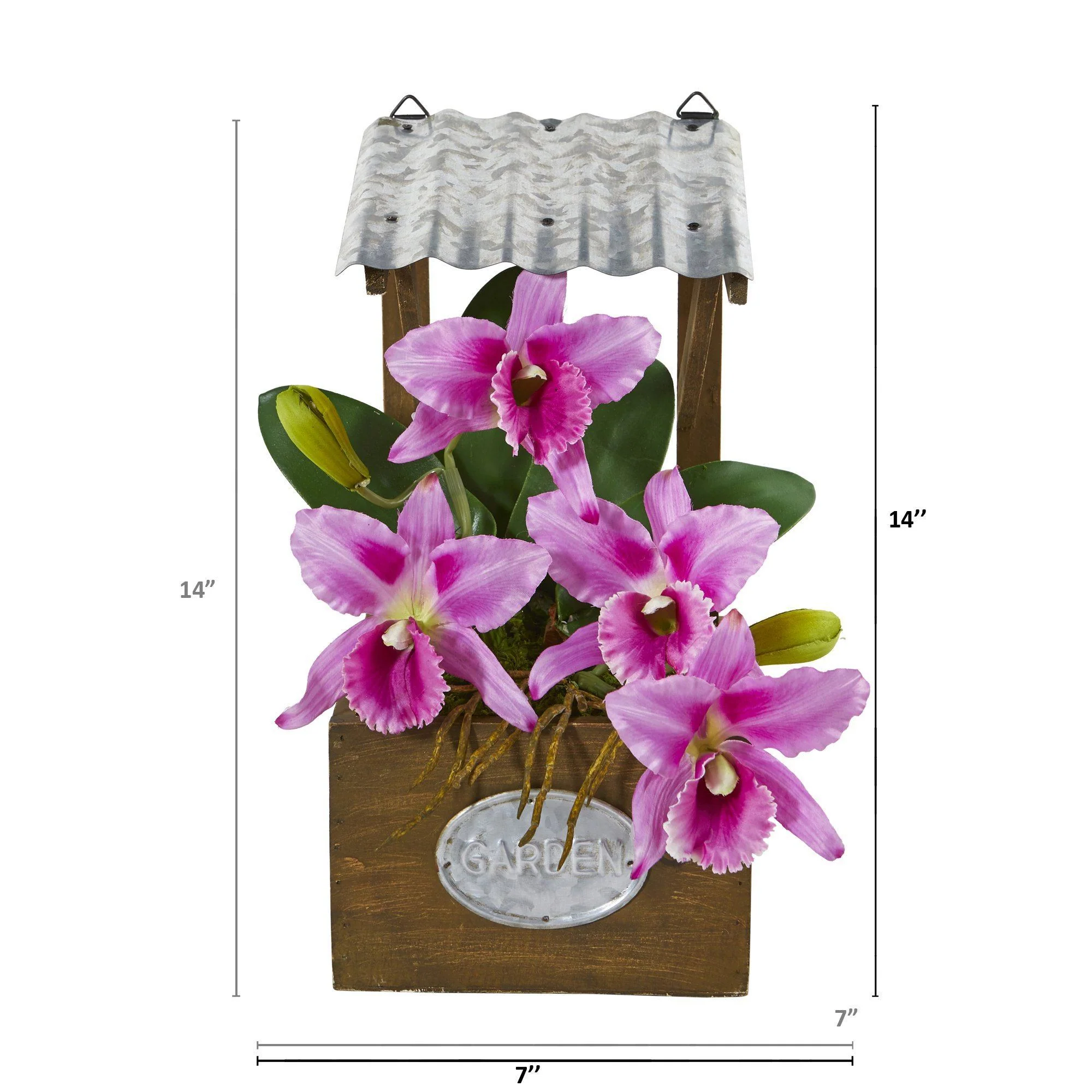 14” Cattleya Orchid Arrangement in Tin Roof Planter - Image 5