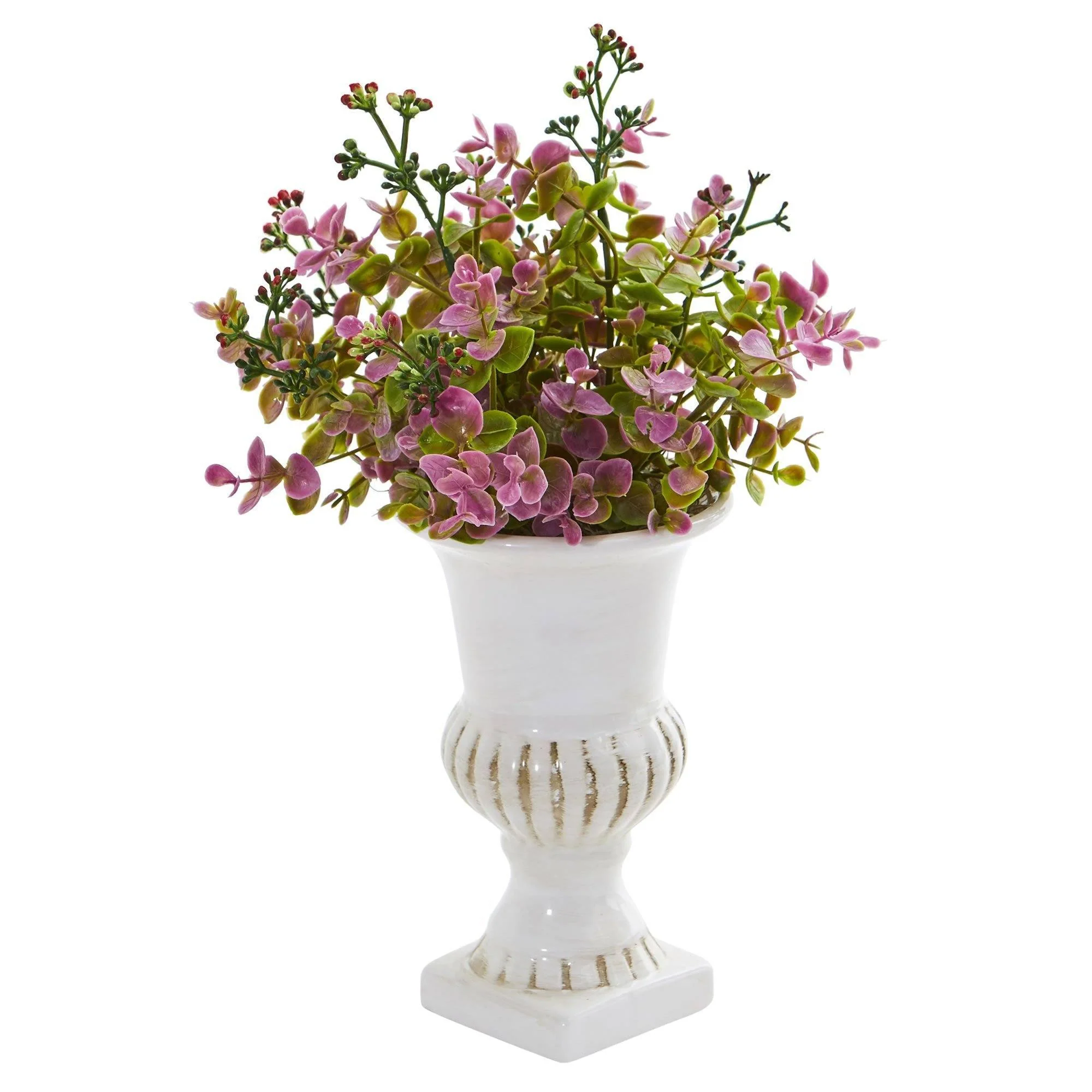 Eucalyptus and Grass Artificial Plant in White Urn (Set of 3) - Image 3