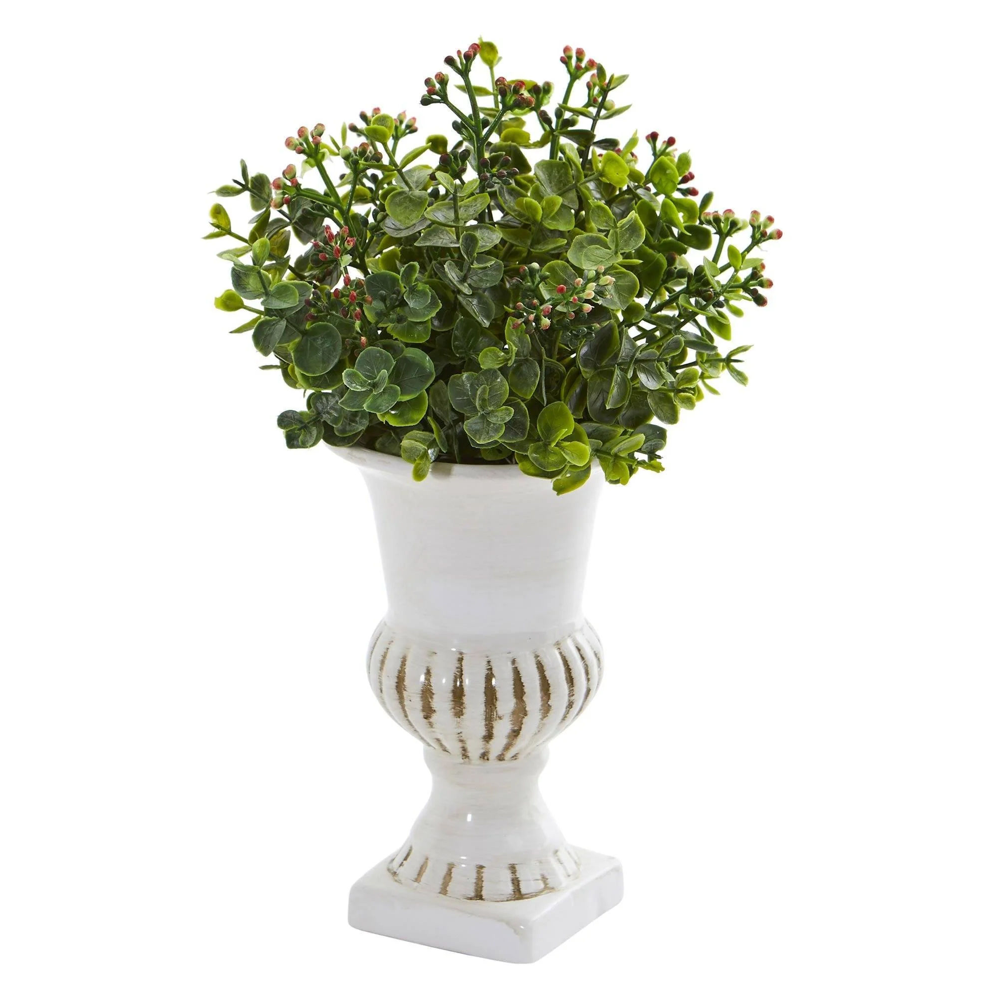 Eucalyptus and Grass Artificial Plant in White Urn (Set of 3) - Image 4