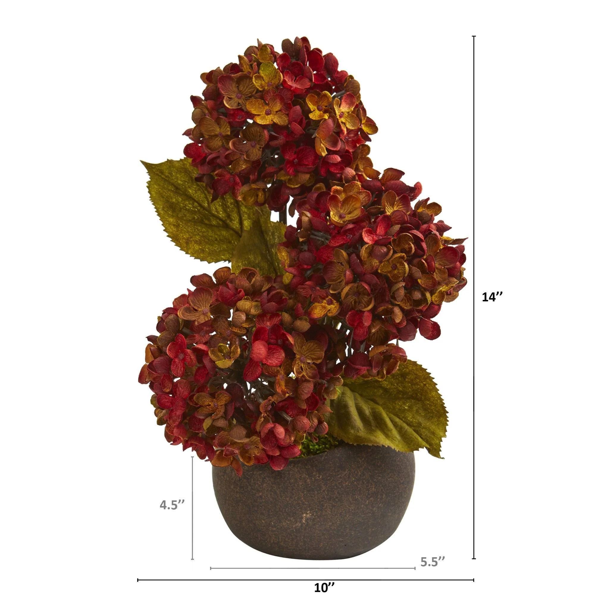 14” Fall Hydrangea Artificial Arrangement in Stone Vase - Image 2