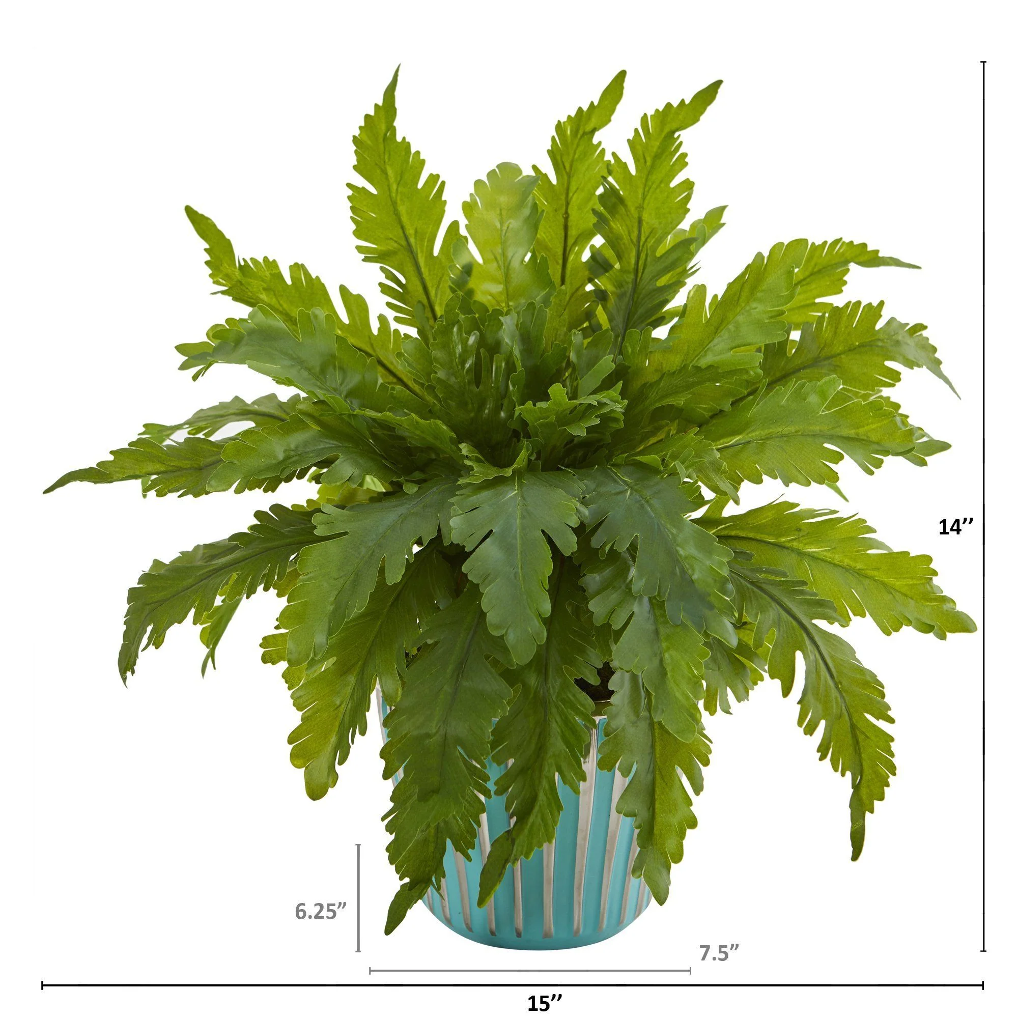 14” Fern Artificial Plant in Light Blue Planter - Image 2