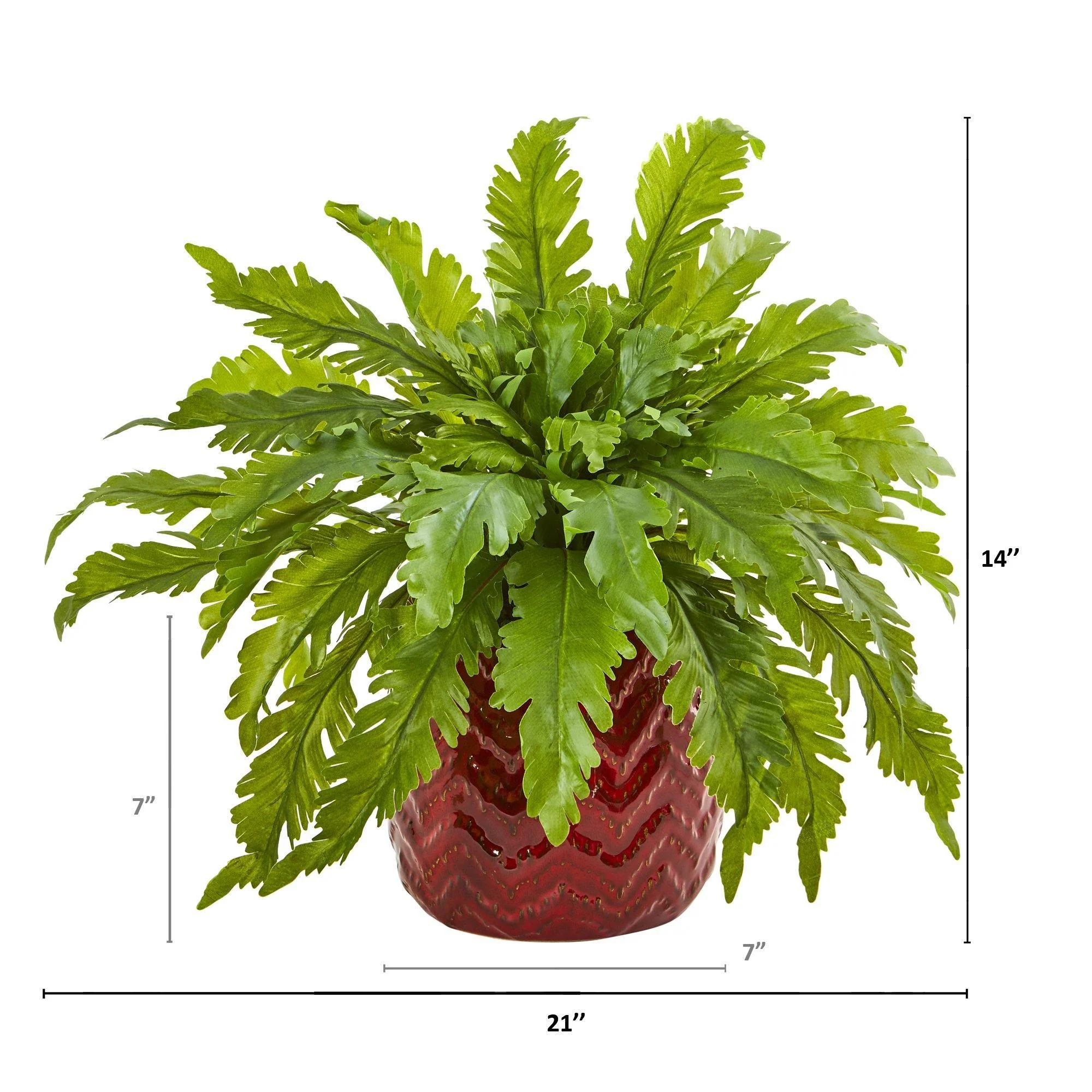 14” Fern Artificial Plant in Red Vase - Image 2