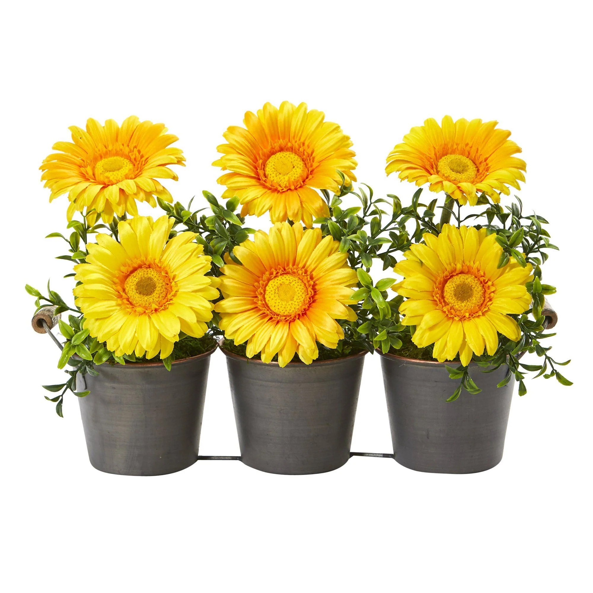 14” Gerber Daisy Artificial Arrangement in Trio Metal Vase - Image 3