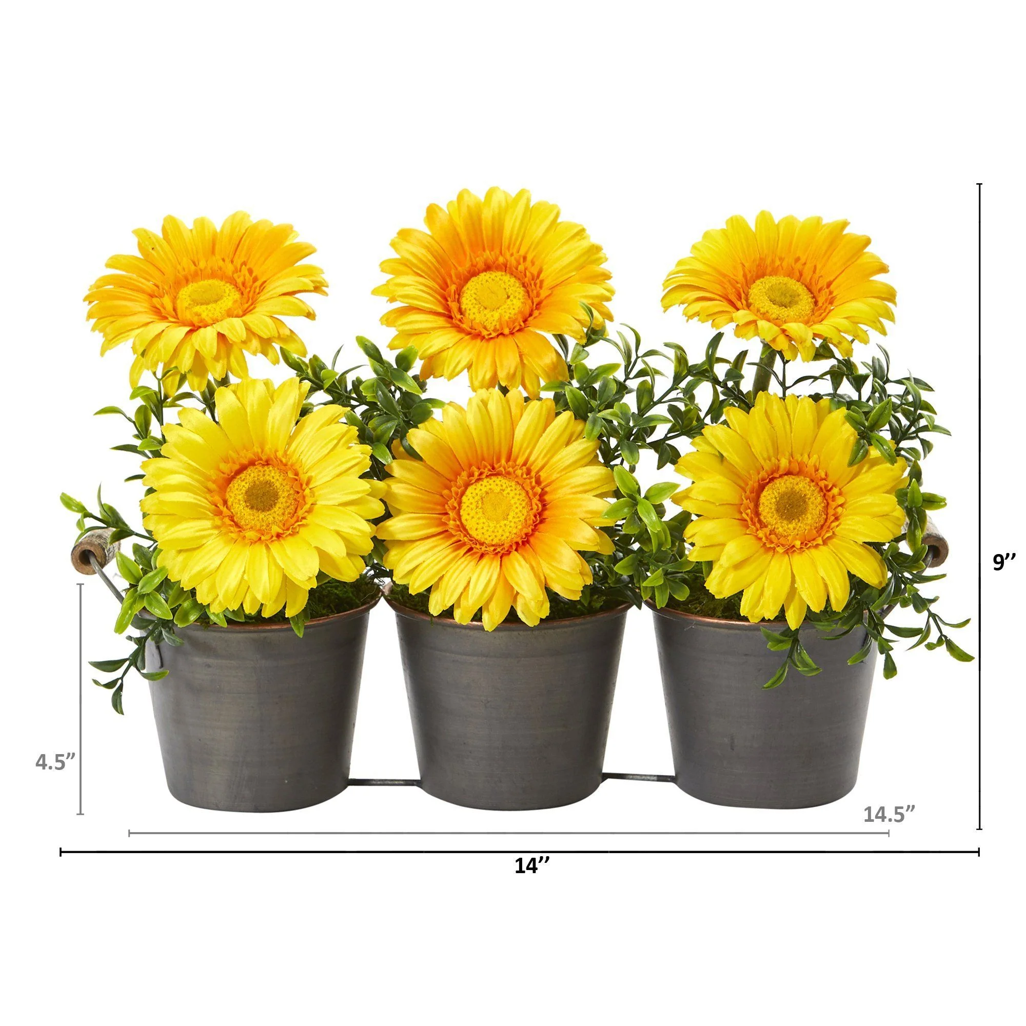 14” Gerber Daisy Artificial Arrangement in Trio Metal Vase - Image 5