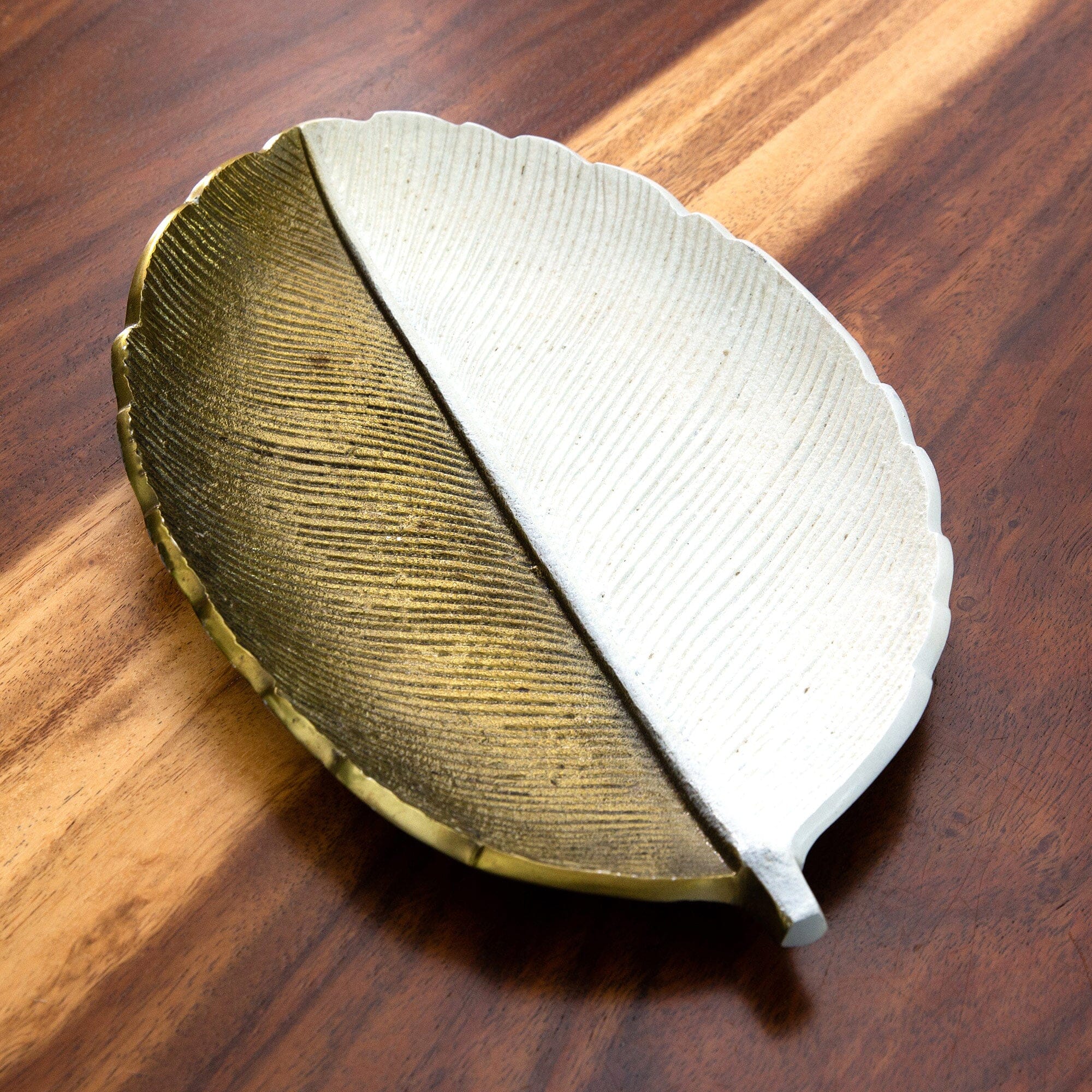 14" Gold and White Leaf Decorative Accent - Image 3