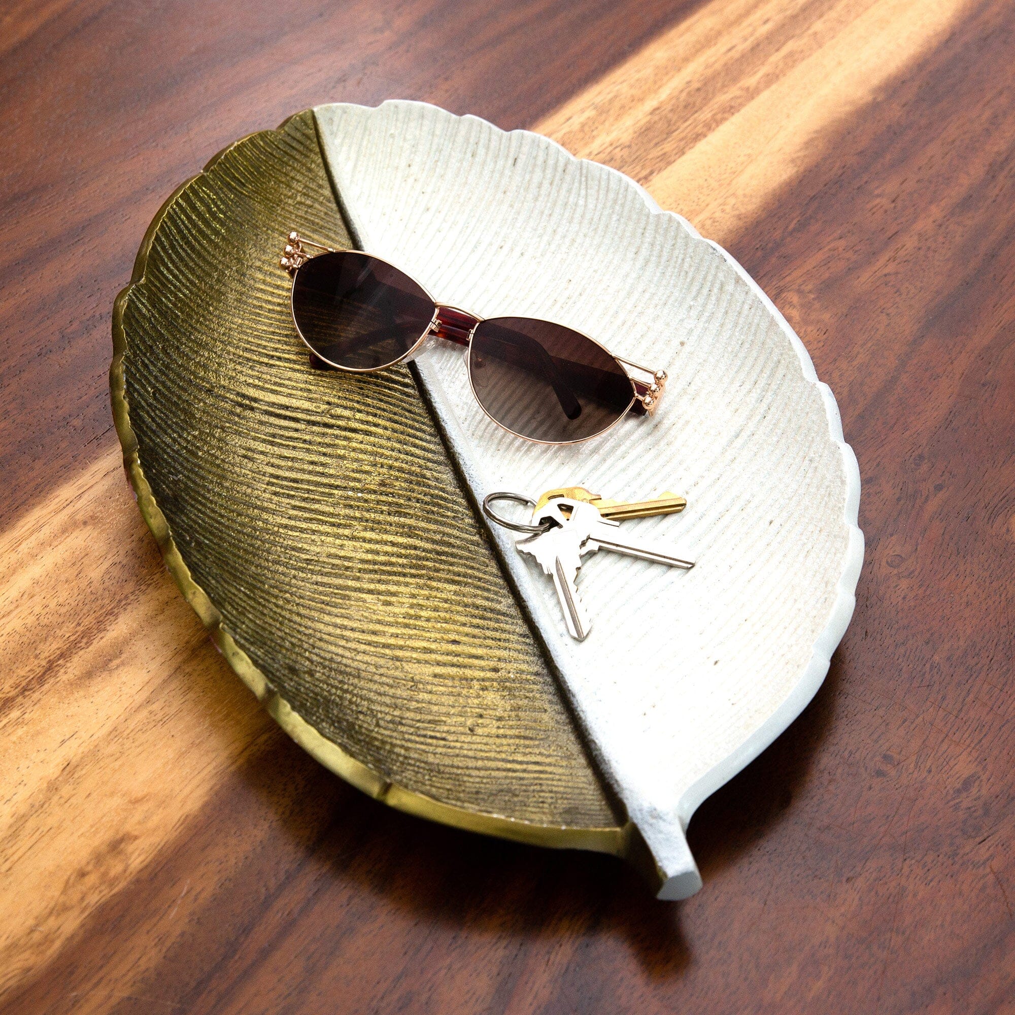 14" Gold and White Leaf Decorative Accent - Image 4
