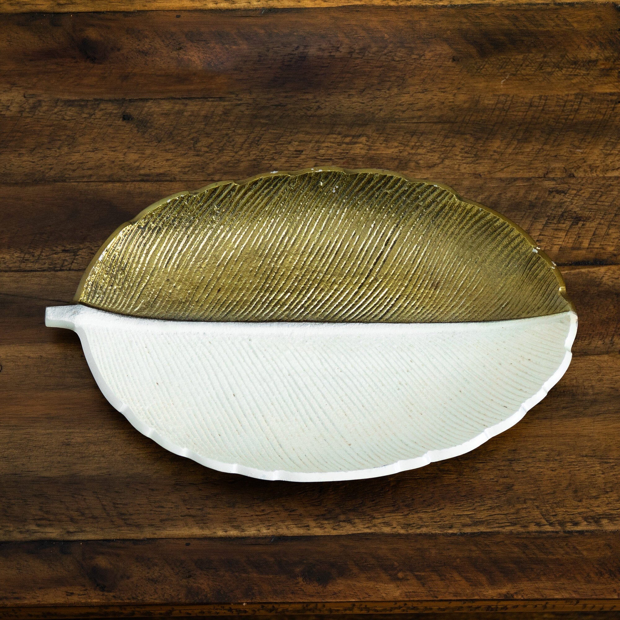 14" Gold and White Leaf Decorative Accent - Image 5