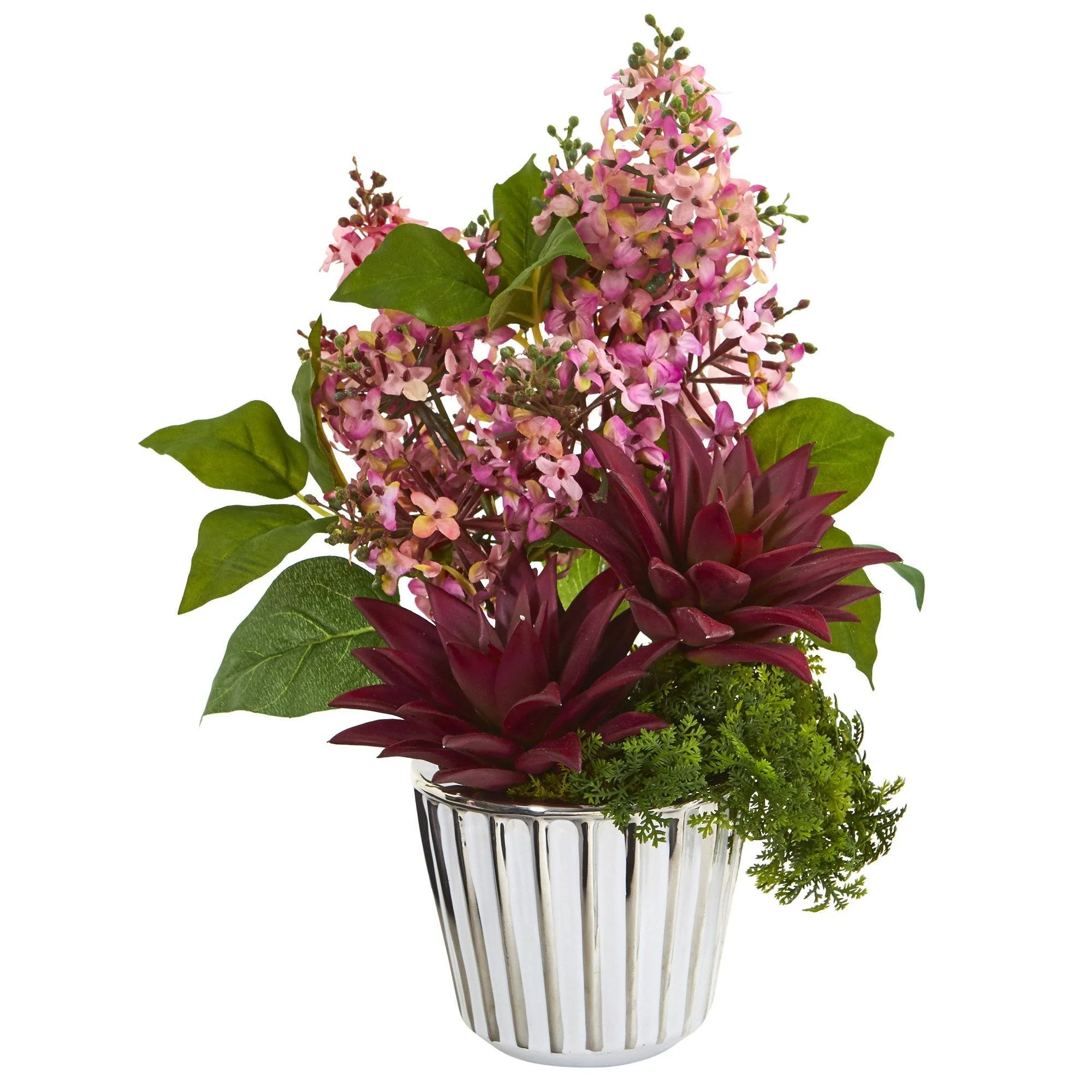 14” Lilac and Succulent Arrangement in Vase with Trimming - Image 2