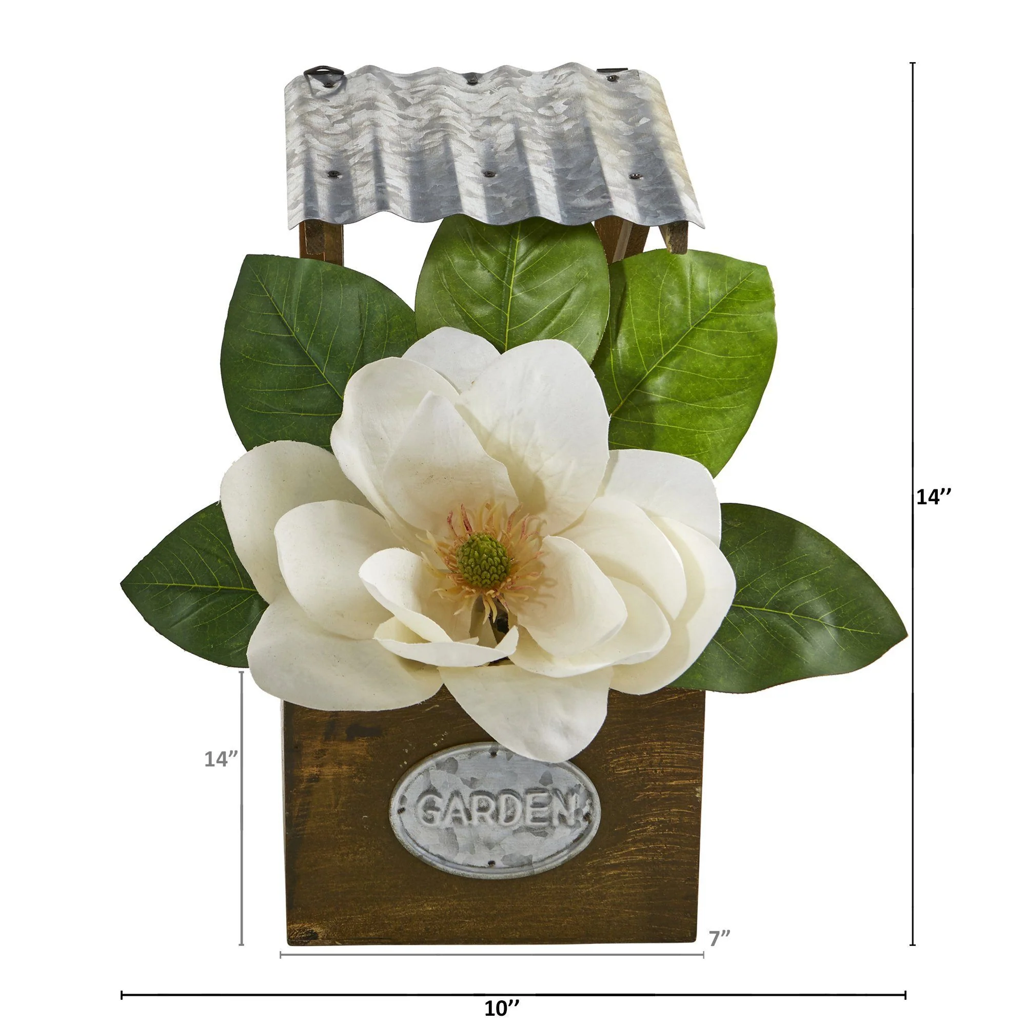 14” Magnolia Artificial Arrangement in Tin Roof Planter - Image 2