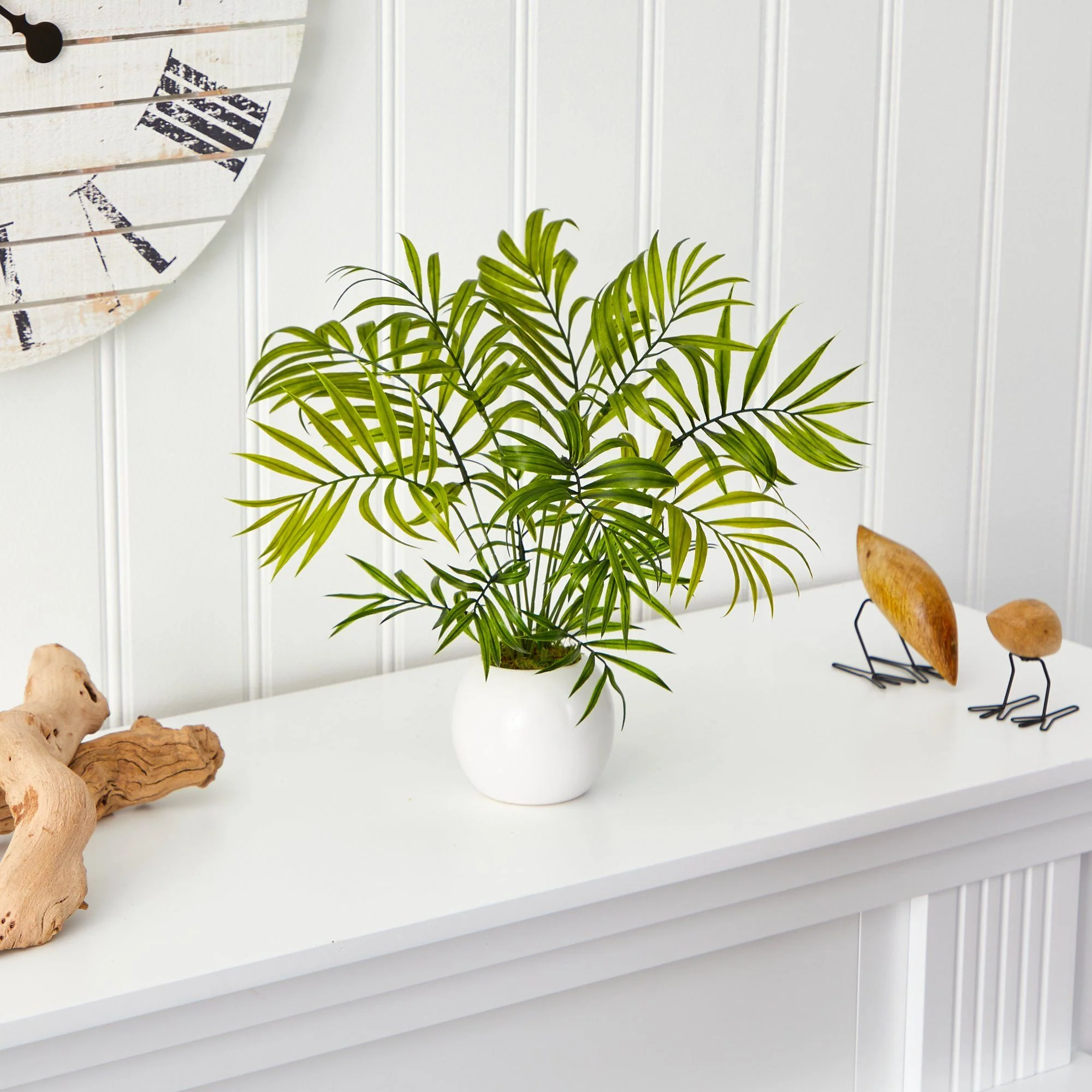 14” Mini Areca Palm Artificial Plant in White Planter - Image 3