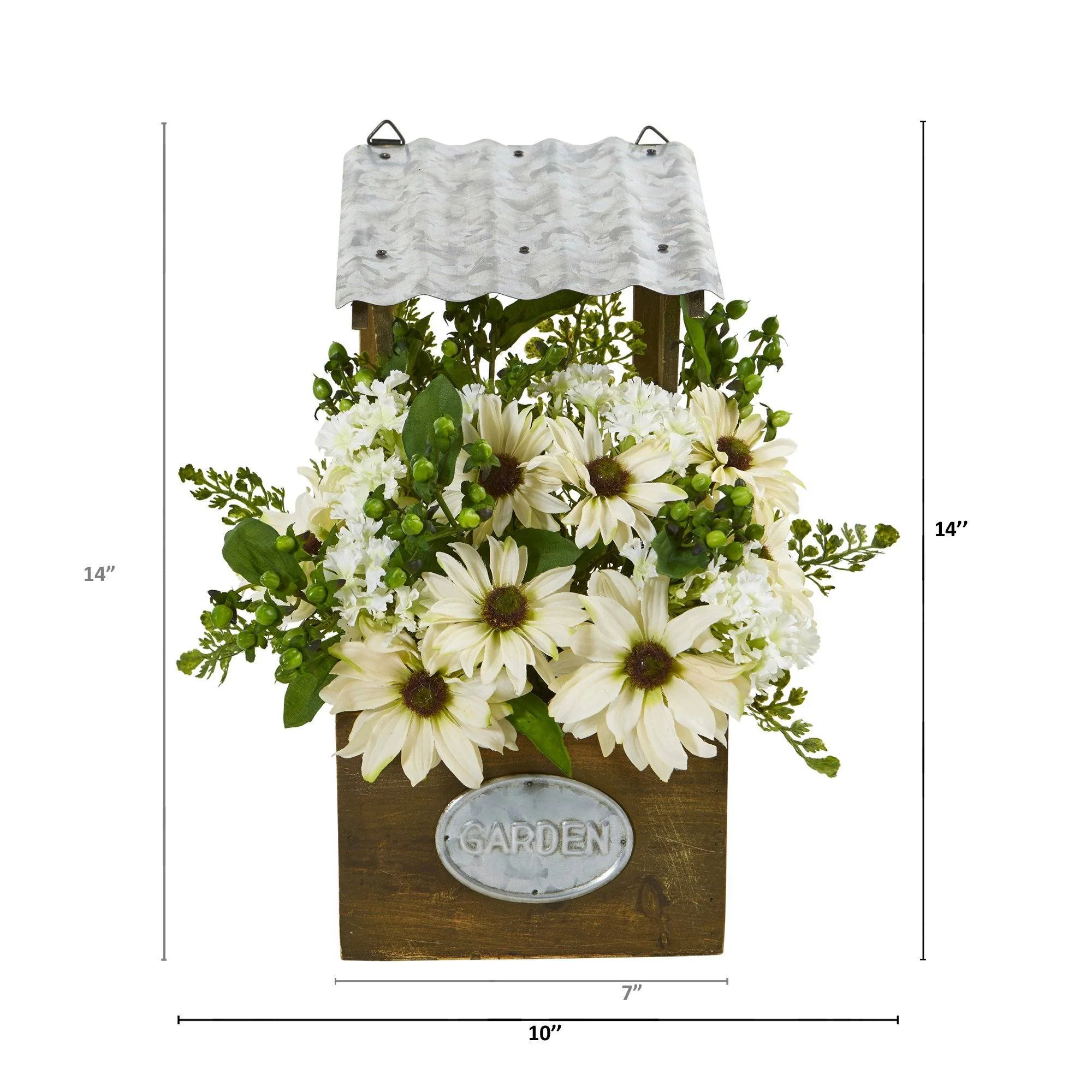 14” Mixed Daisy Artificial Plant in Tin Roof Planter - Image 6