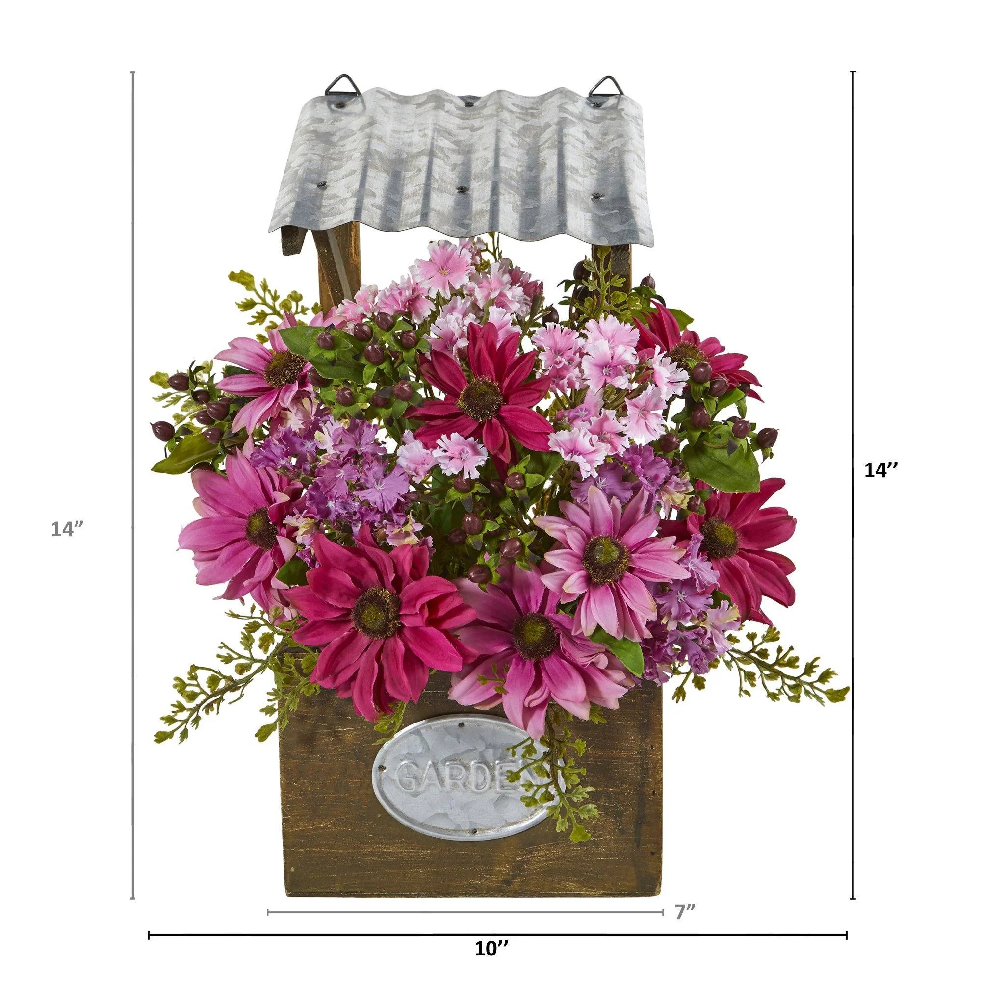 14” Mixed Daisy Artificial Plant in Tin Roof Planter - Image 7