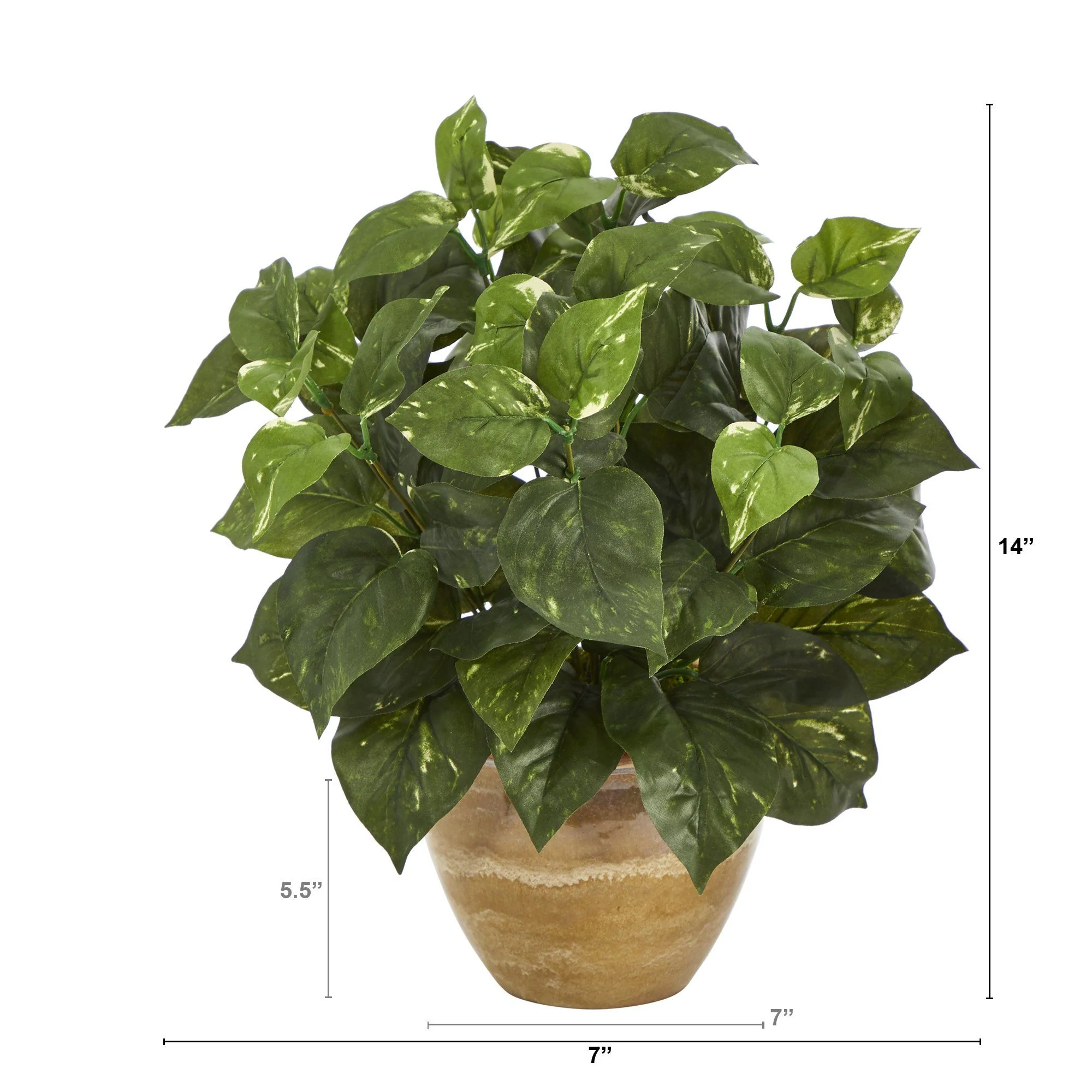 14” Pothos Artificial Plant in Ceramic Planter - Image 2